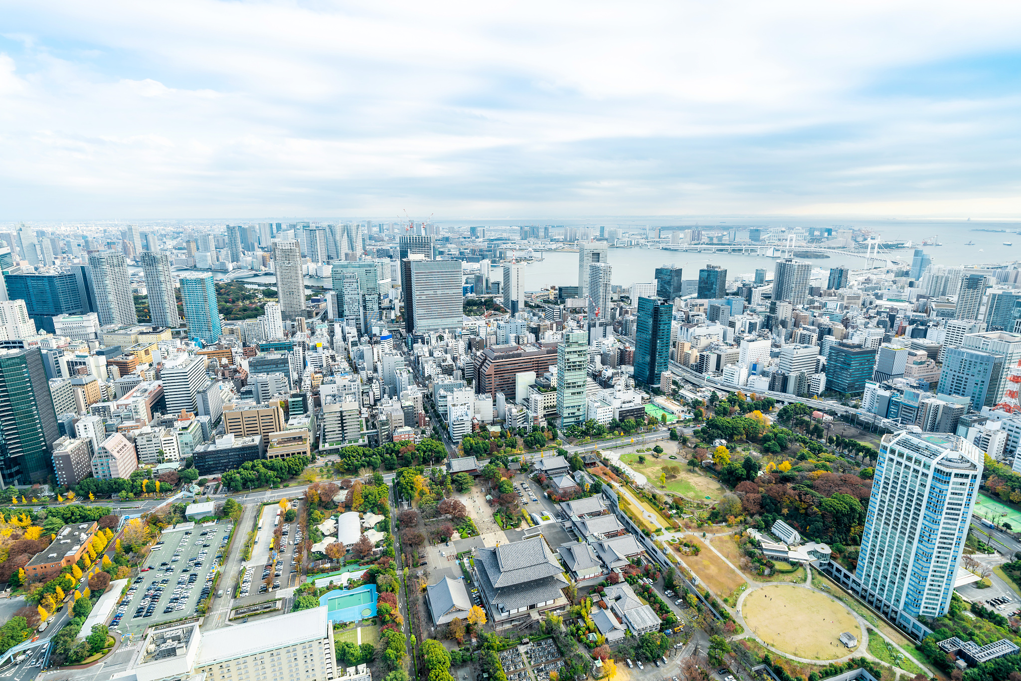 urban city skyline aerial view in tokyo, japan