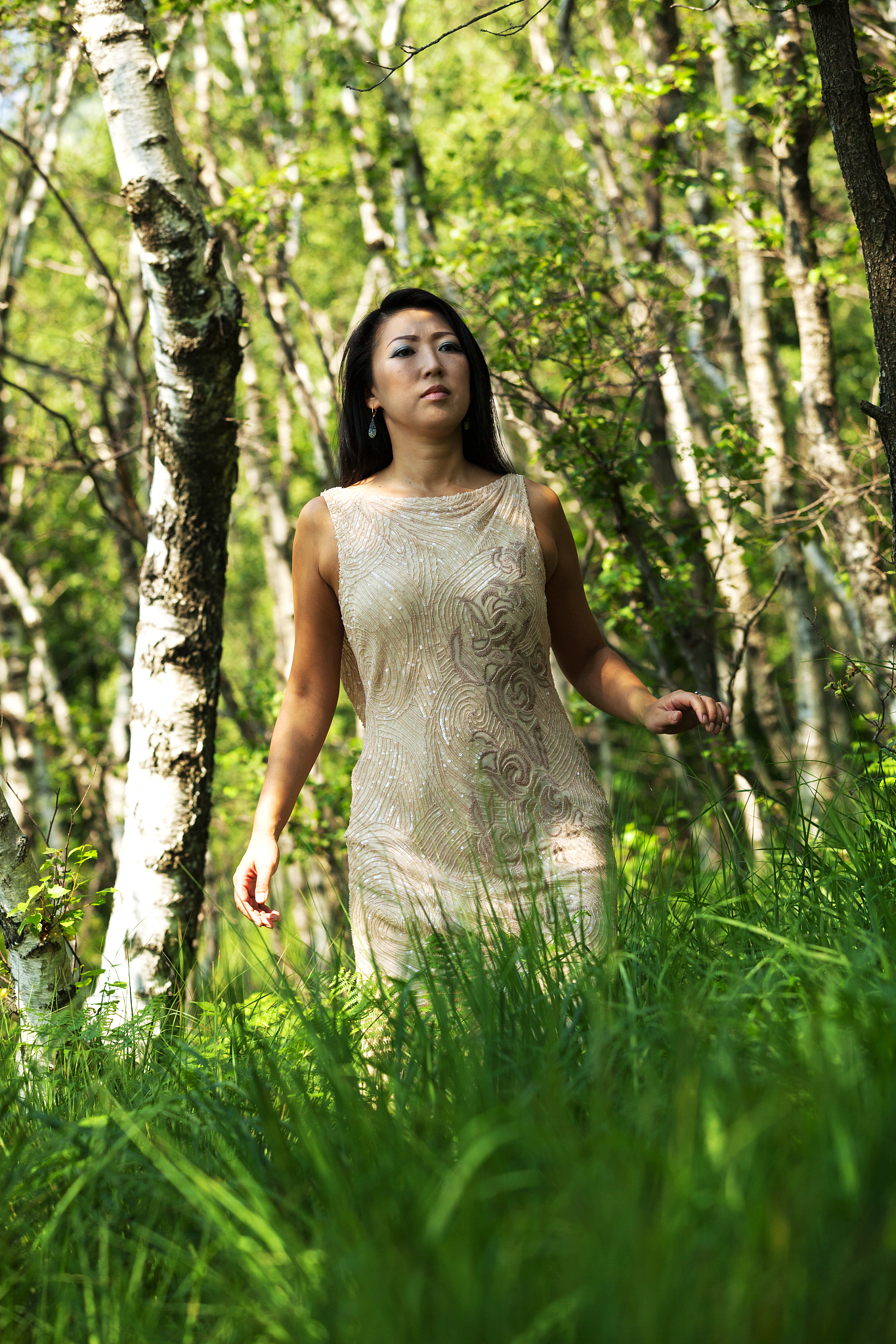 portrait of asian woman, walk in the forest