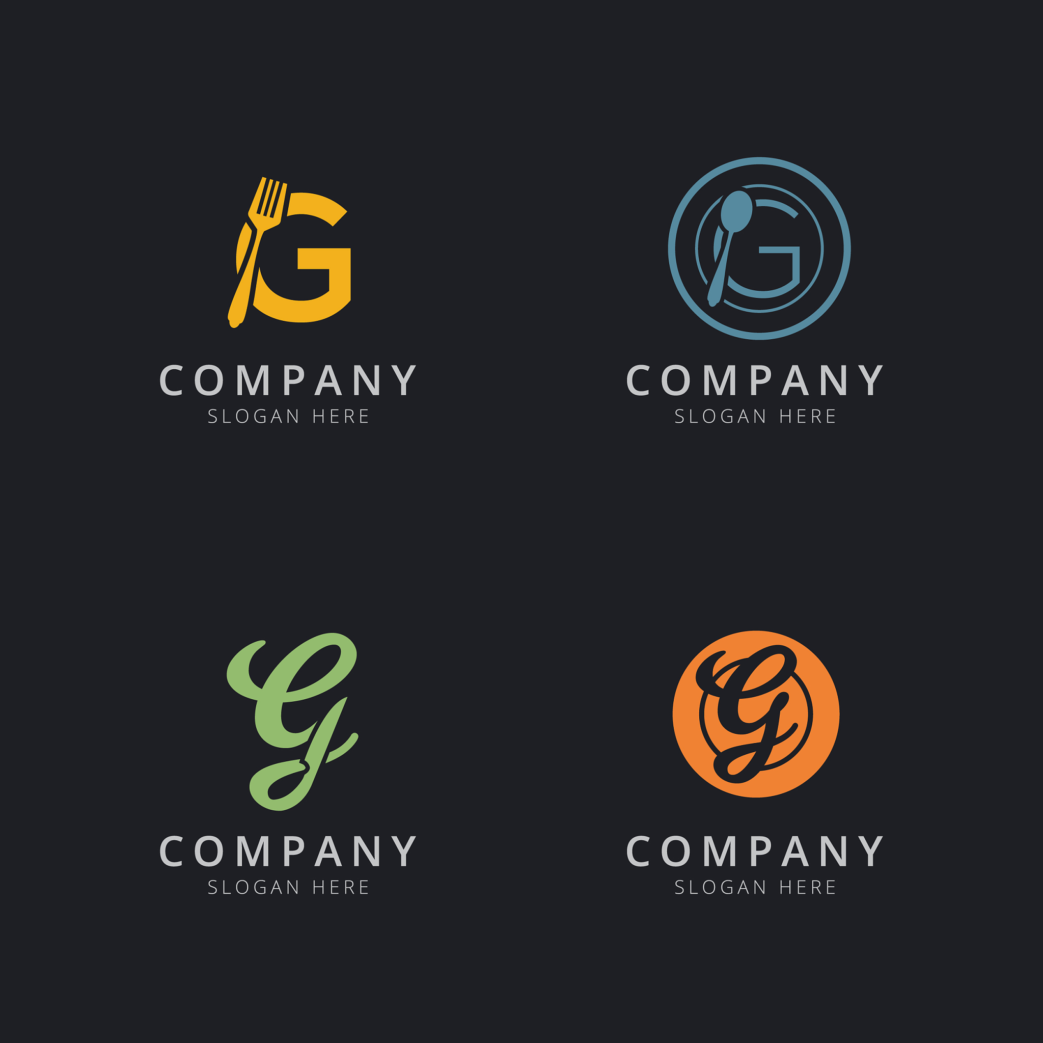initial g logo with restaurant elements