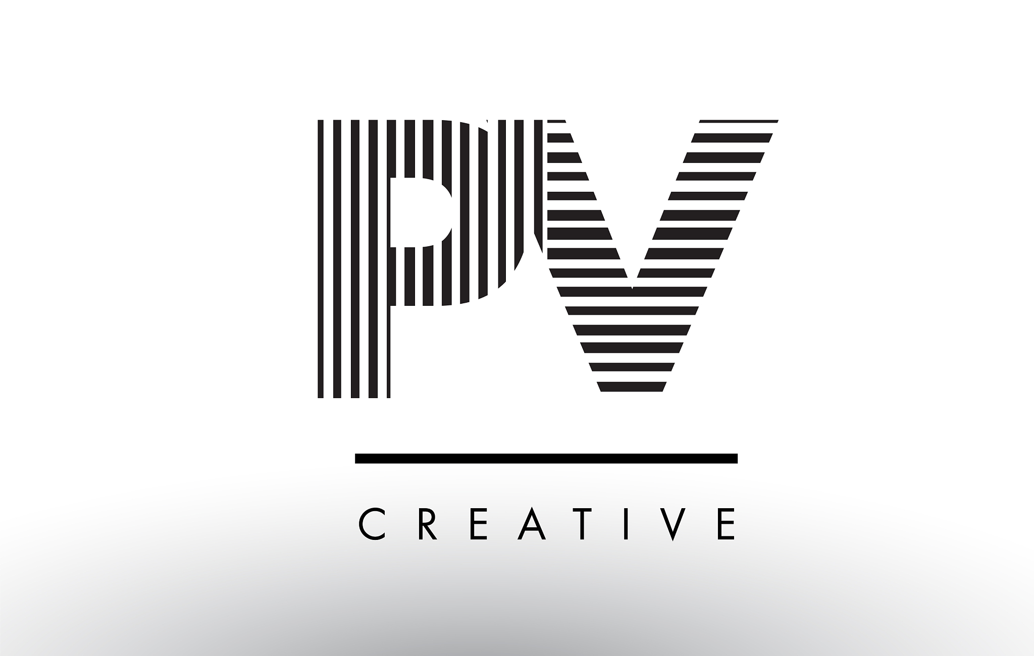 pv p v black and white lines letter logo design