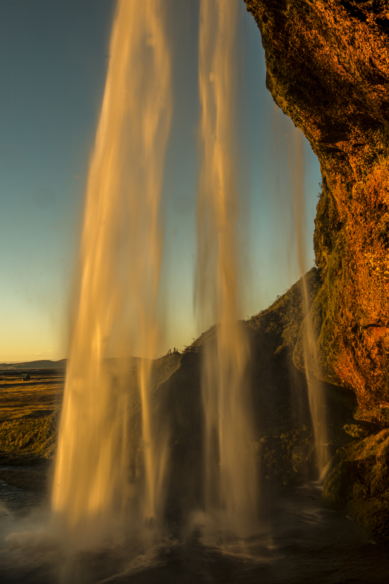 sunset of waterfall