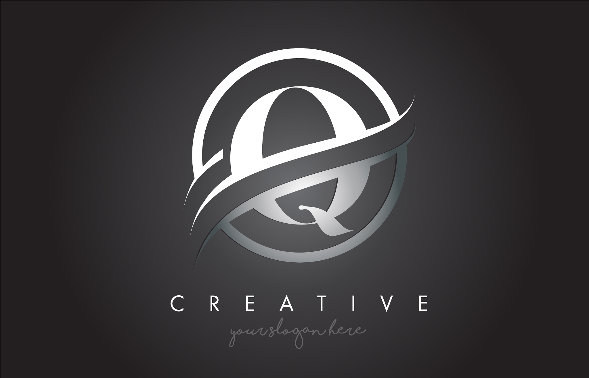 q letter logo design with circle steel swoosh