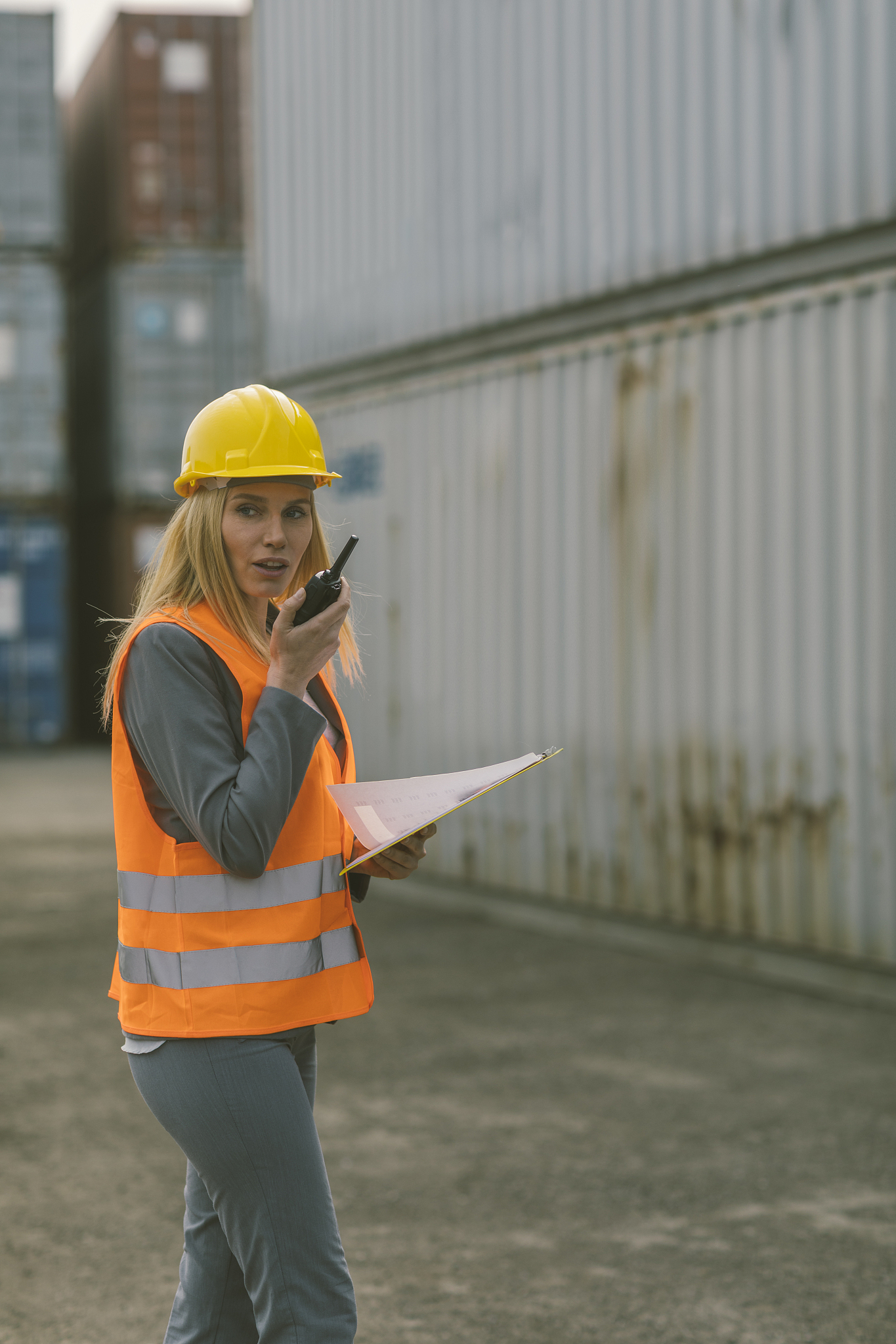 female inspectors checking cargo containers