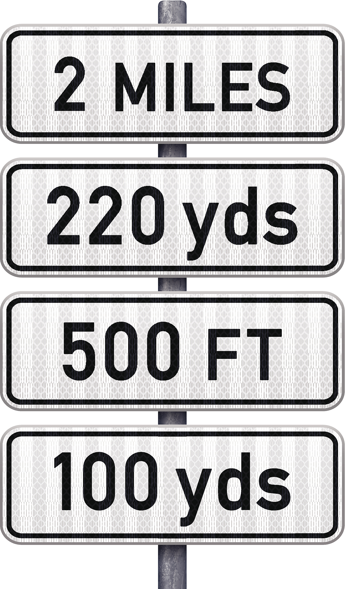 white traffic signs indicating distance (imperial)