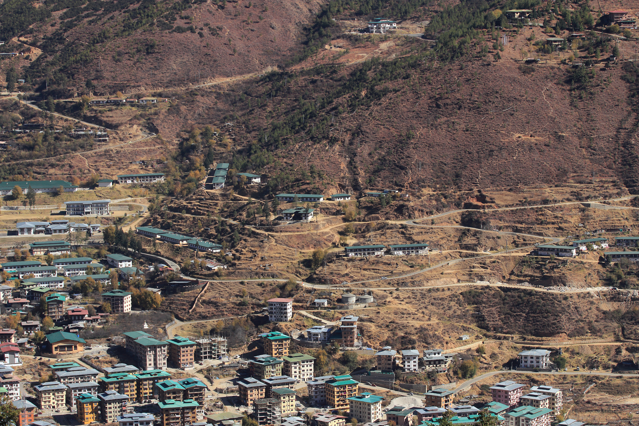 top view the valley of thimphu in bhutan