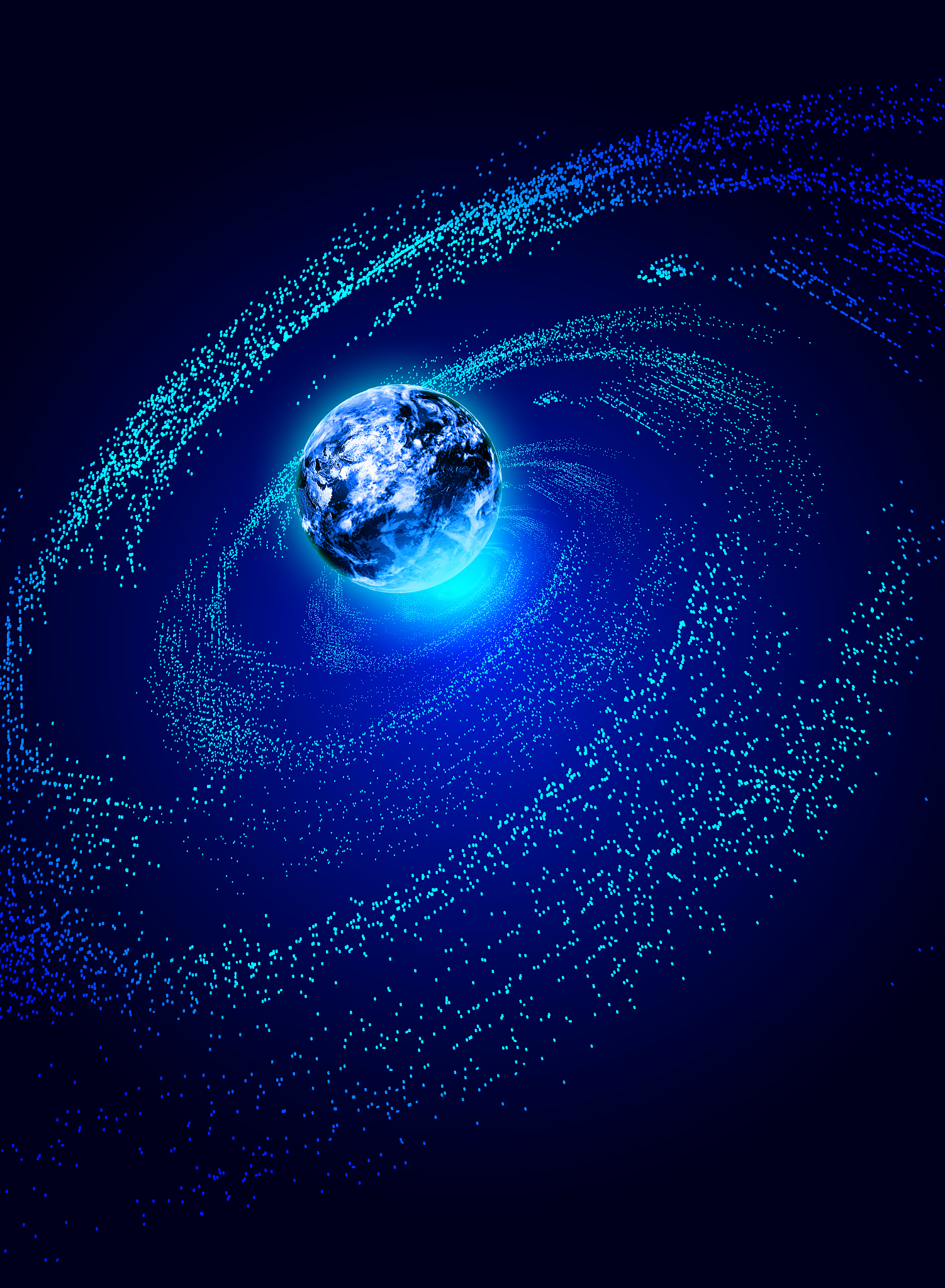 glowing digital earth, cosmic swirl of particle flow, big data b