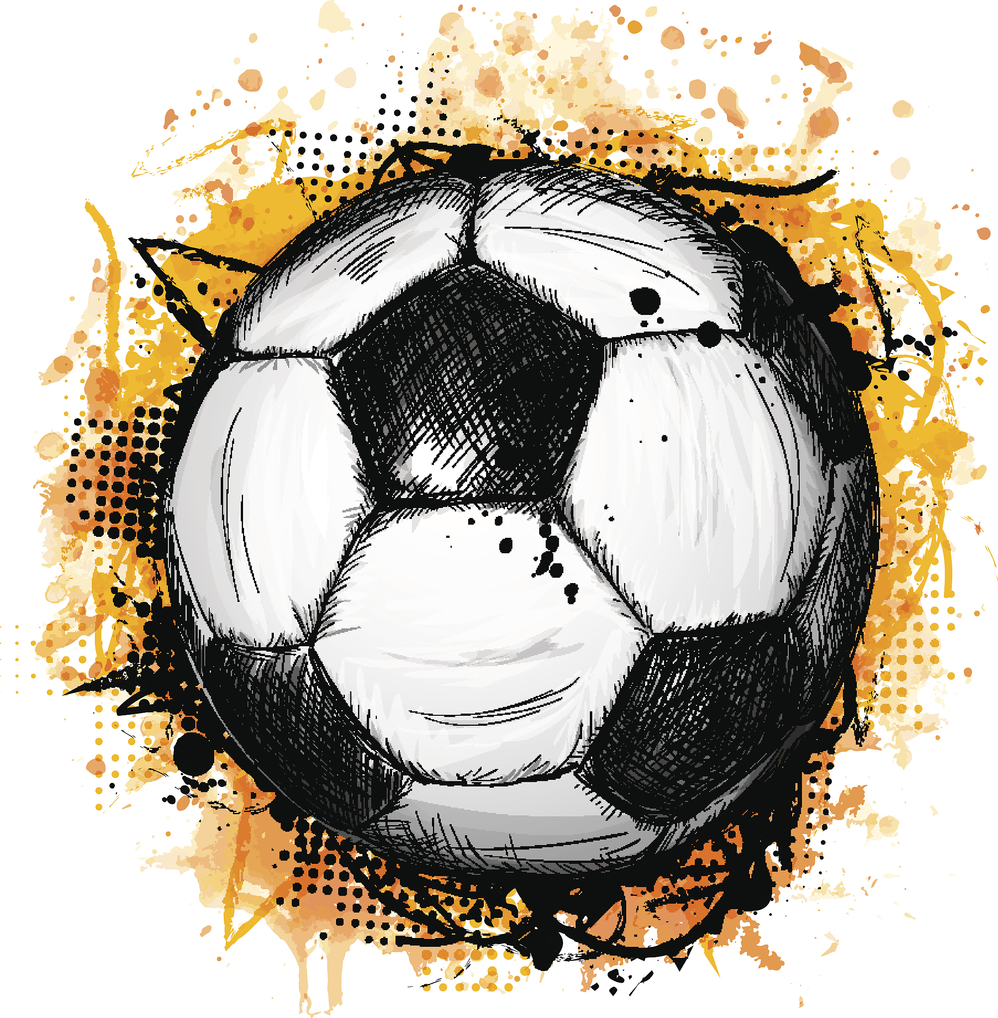 hand drawn vector illustration with soccer ball and grunge