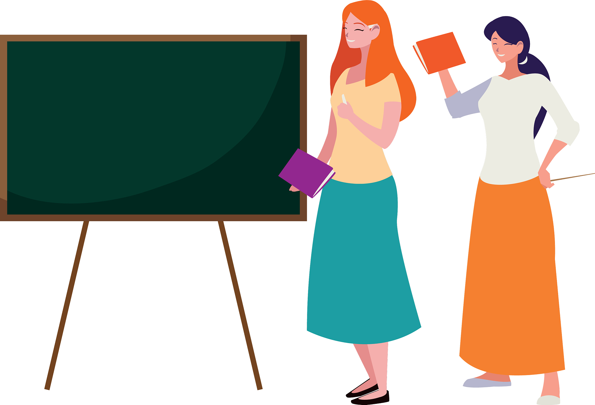 female teachers couple with textbooks and