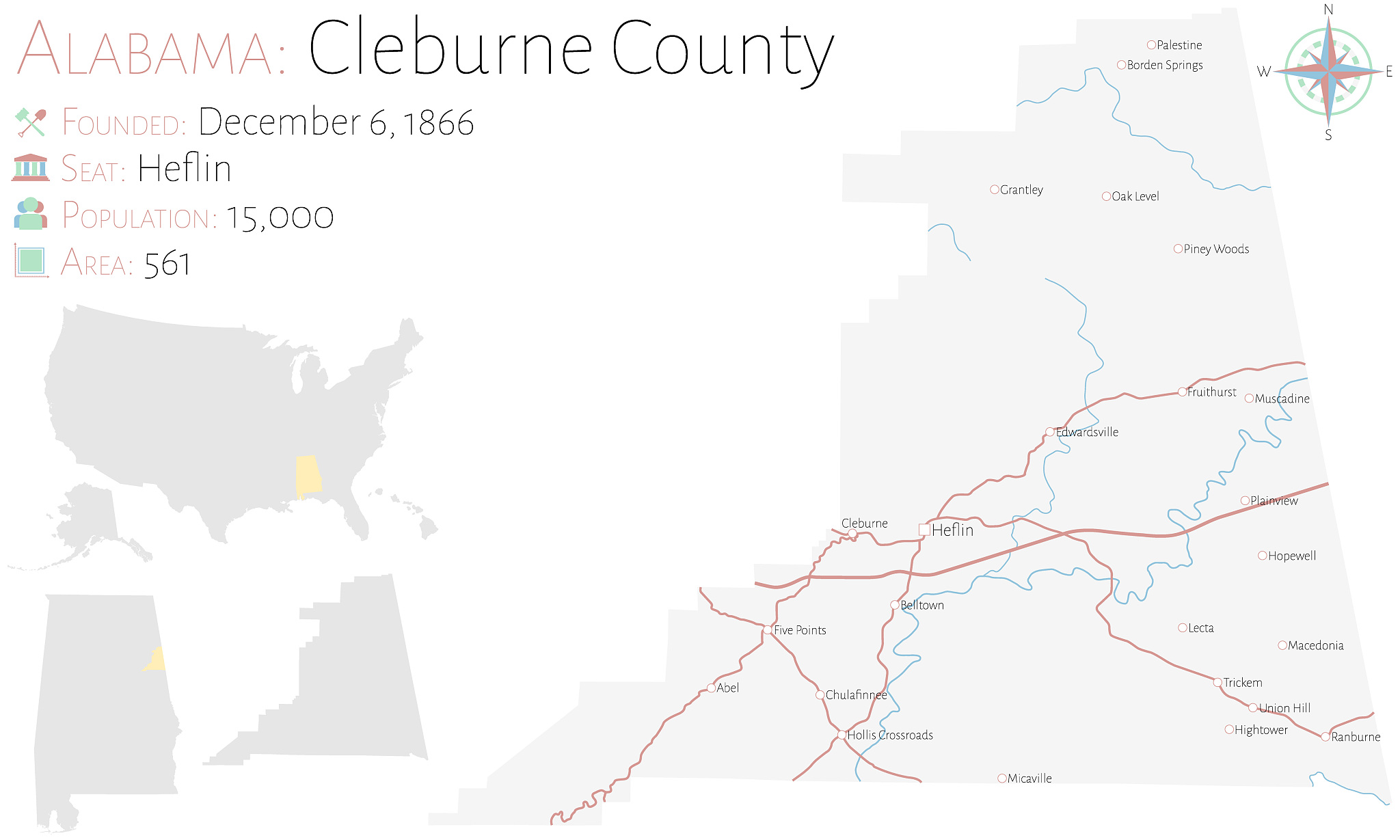 map of cleburne county in alabama