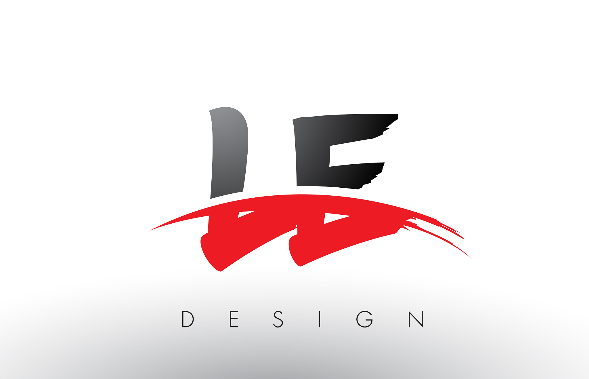 le l e brush logo letters with red and black