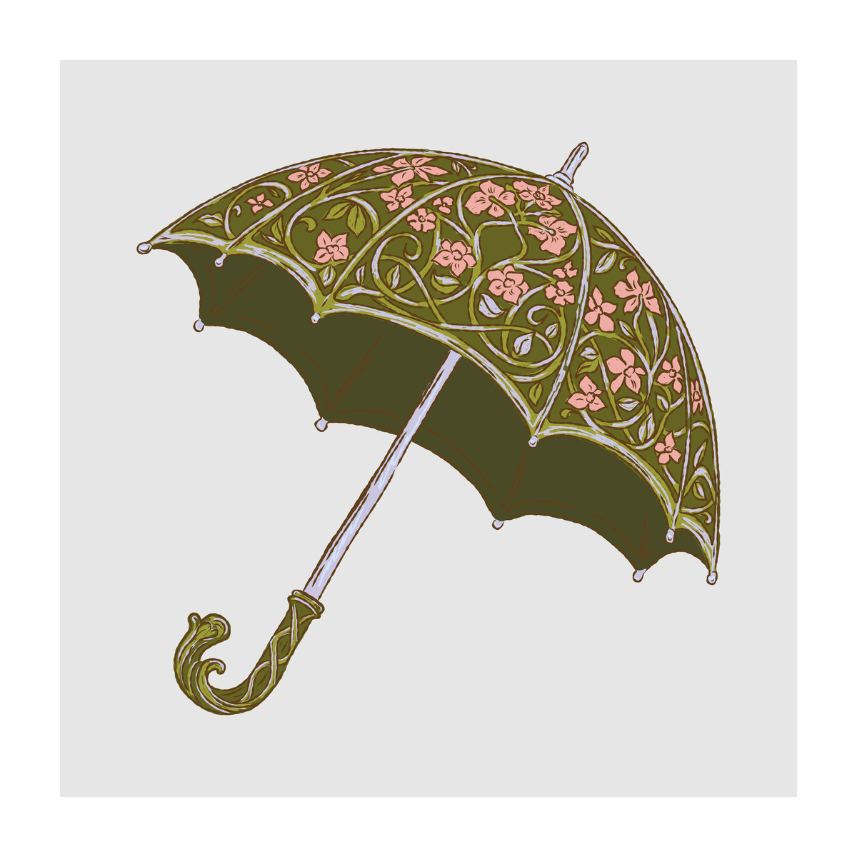 一把复古手绘风格的<strong>雨伞</strong>插画,线条粗犷,笔触色彩丰富