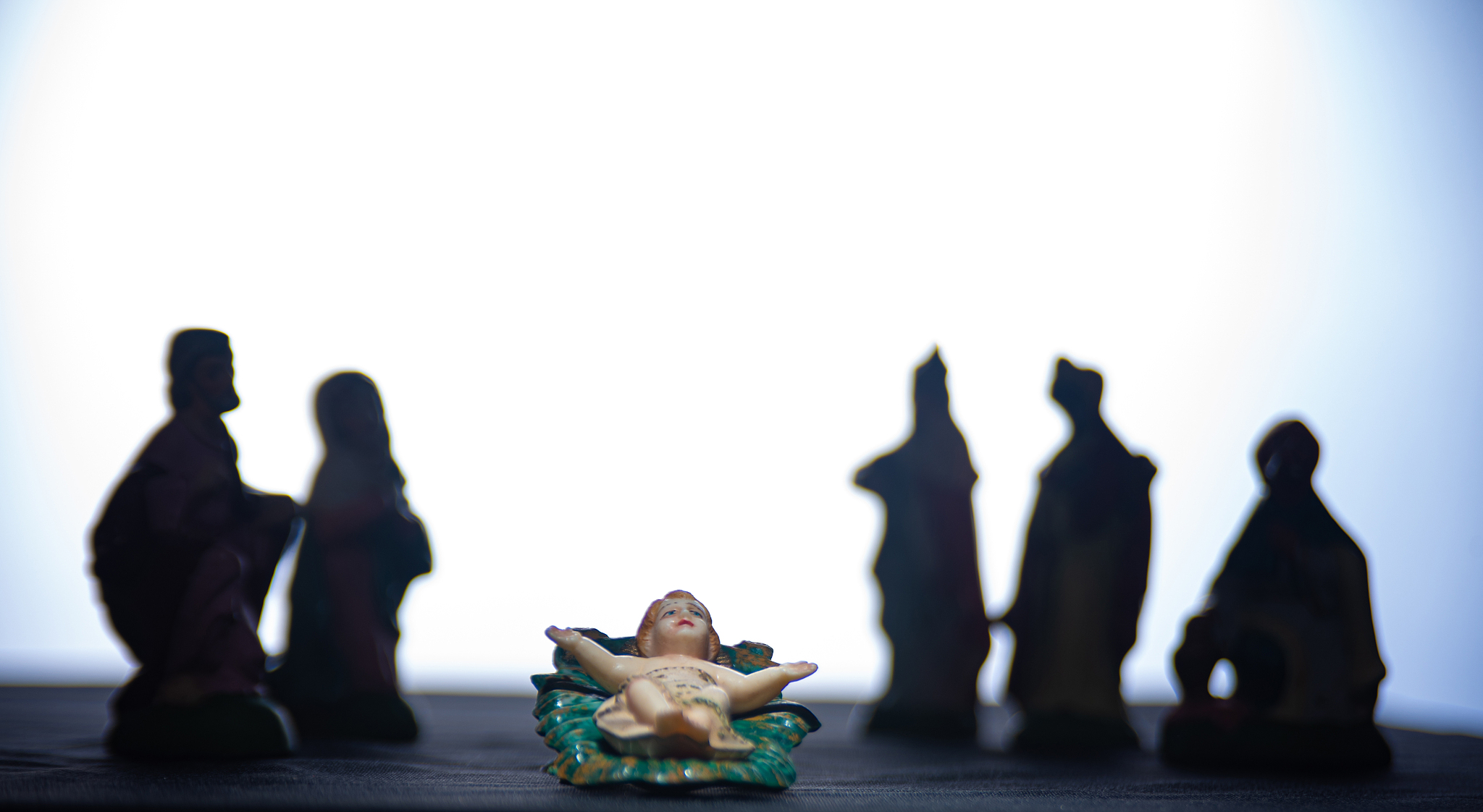 christmas nativity scene with old and weather-worn pieces, selec