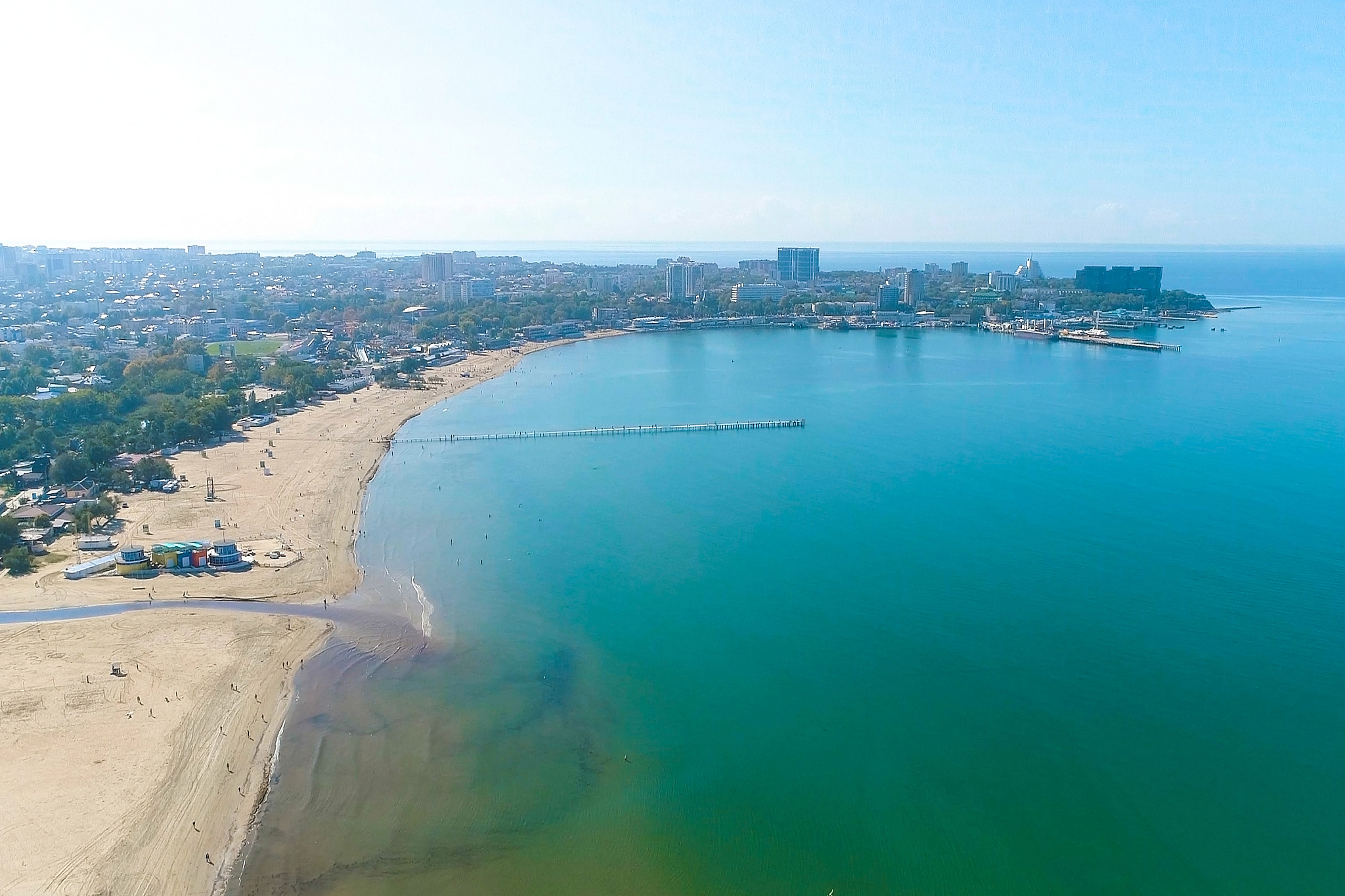 aerial view of the sandy beach, the sea, the seaside coastal tow