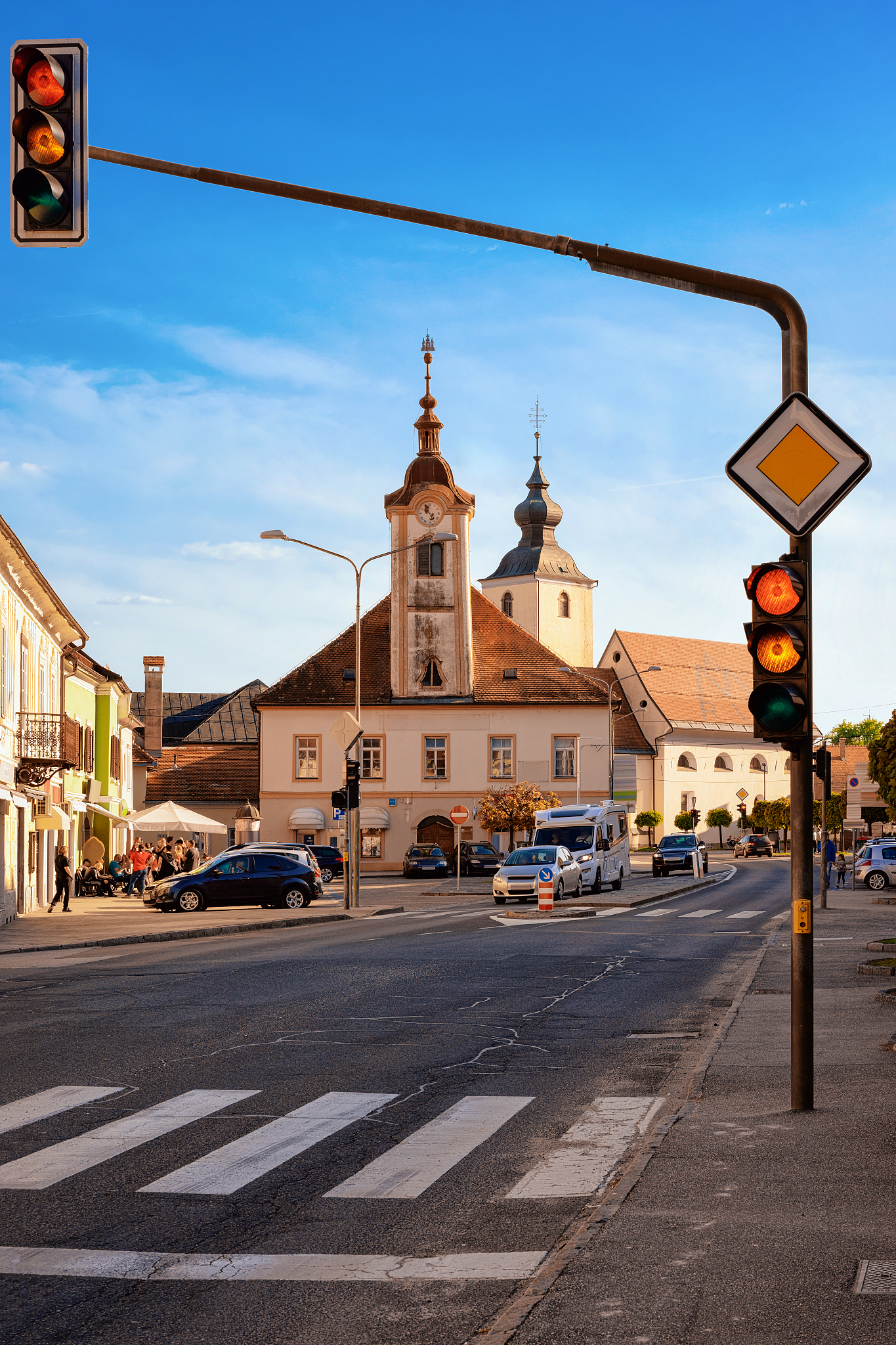 main liberty square with crossroads at church in slovenska bistr