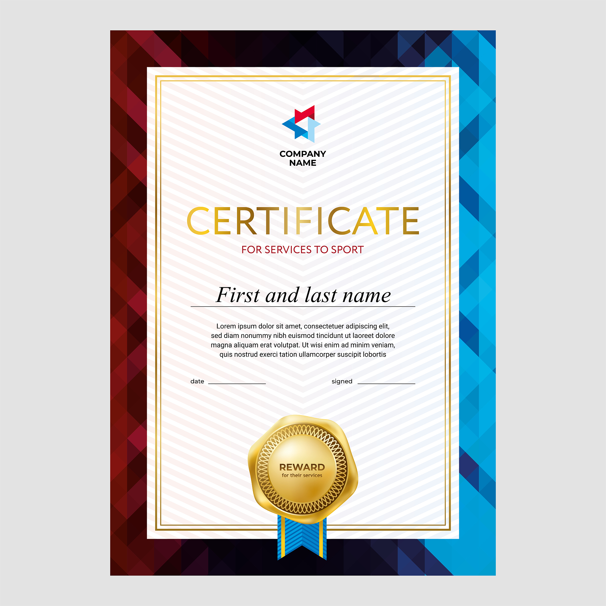Сertificate design, diploma template. creative geometric backgr
