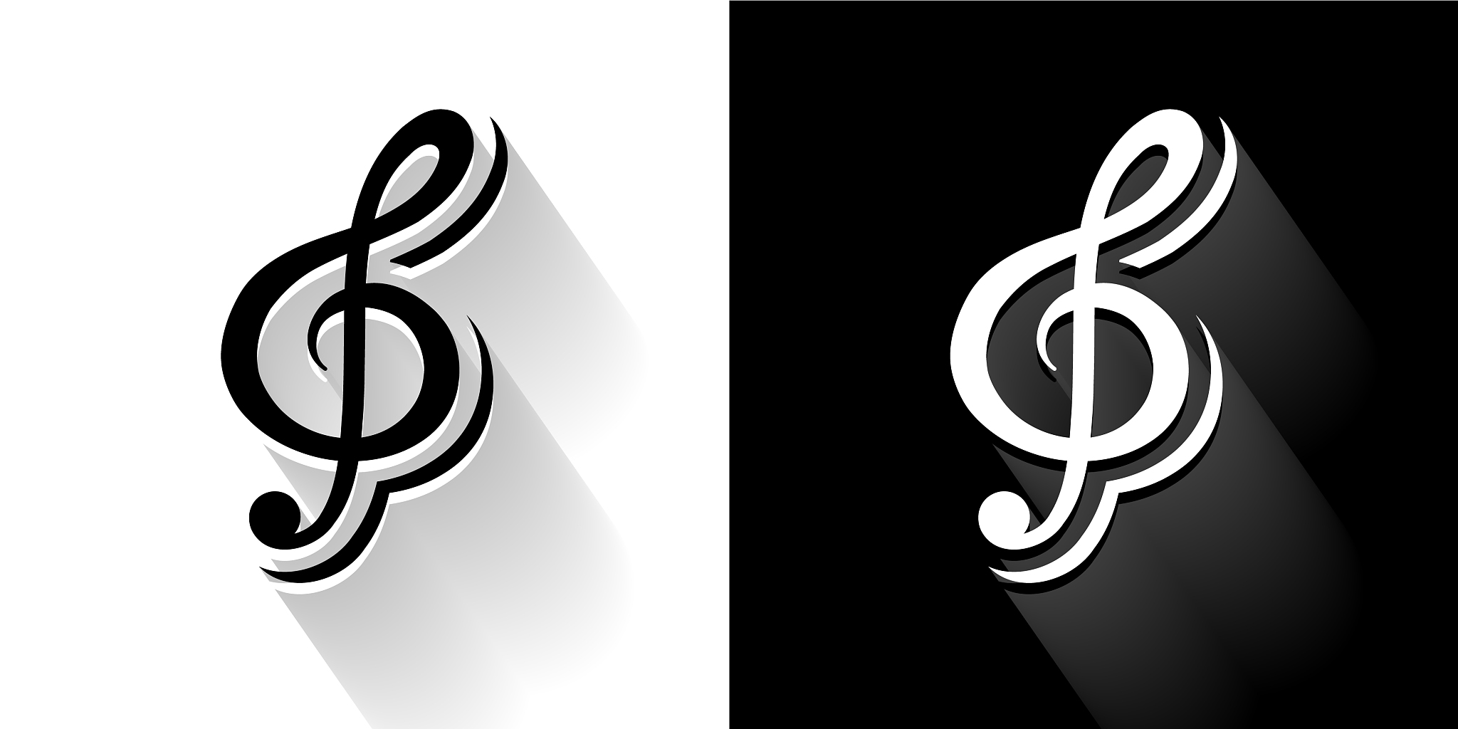 music  black and white icon with long shadow