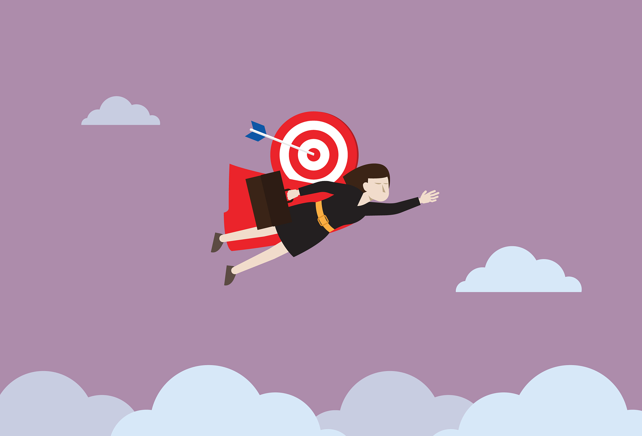 businesswoman flying with a business target