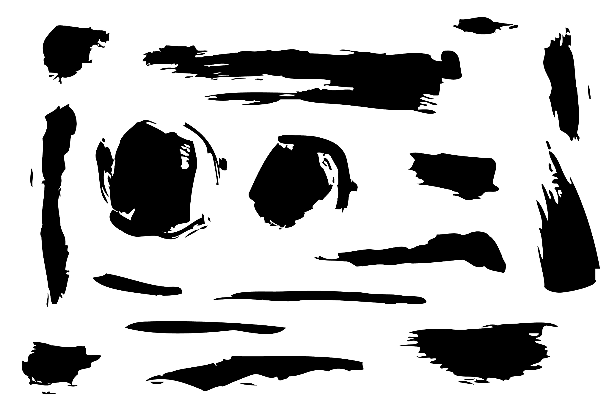 hand draw sketch, various size and shape of splat and splash