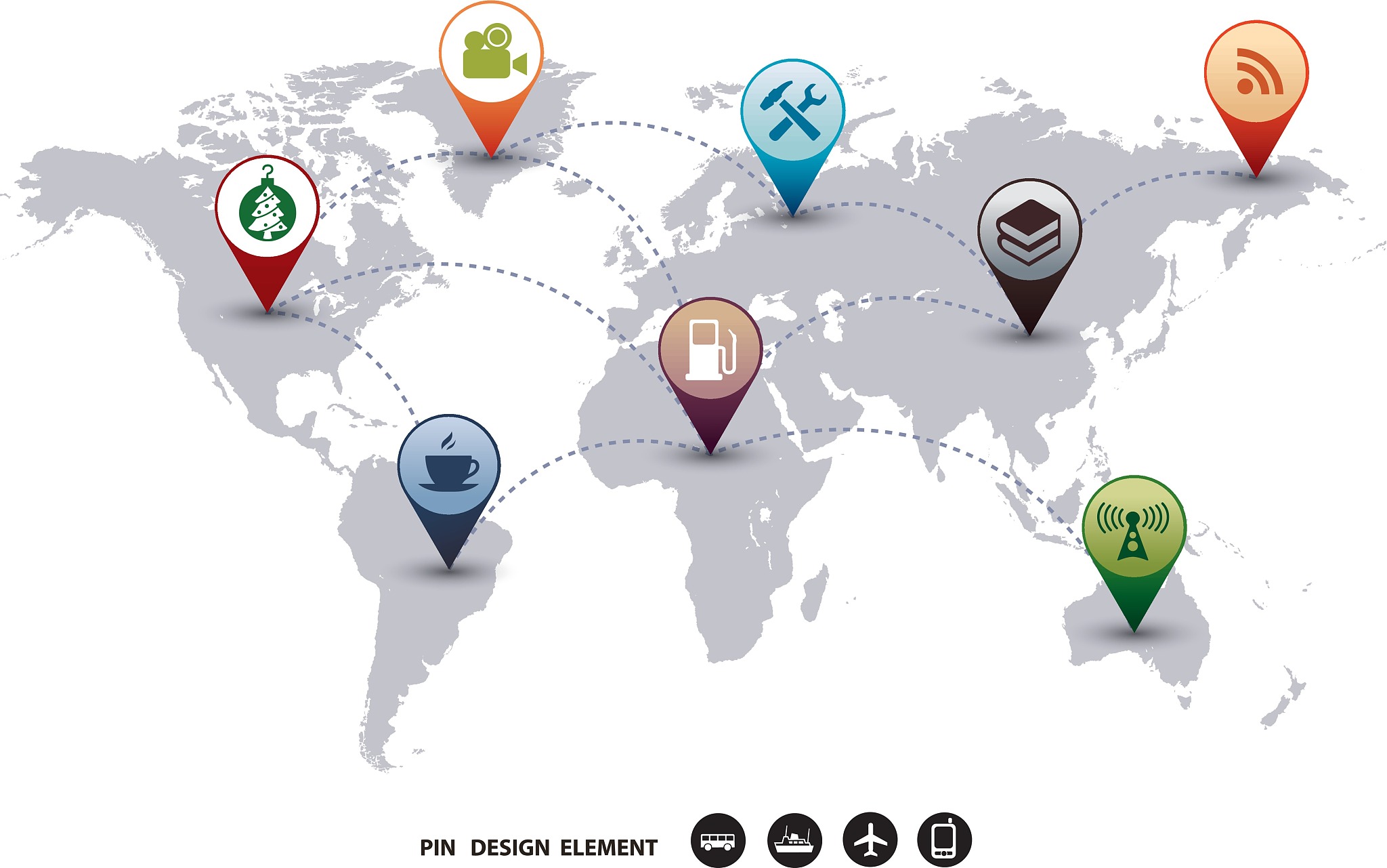 modern vector design world mapping pins icon .set of map markers