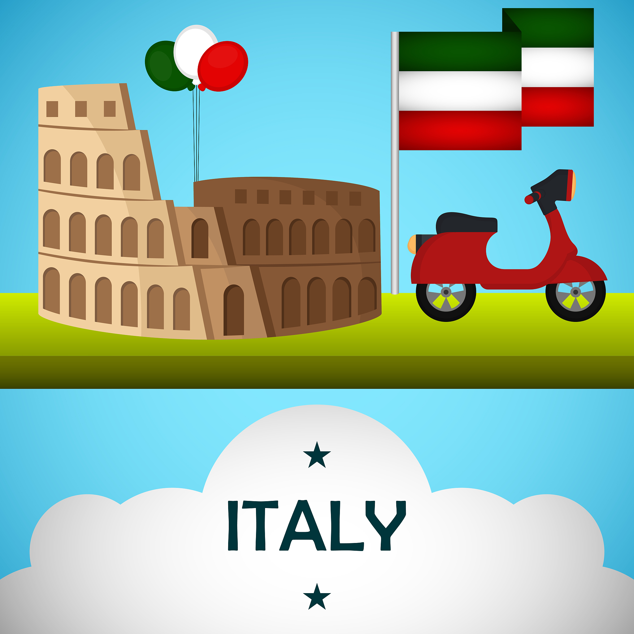 White Travel Van Speeding on Highway with Colorful Flag and Travel Stickers