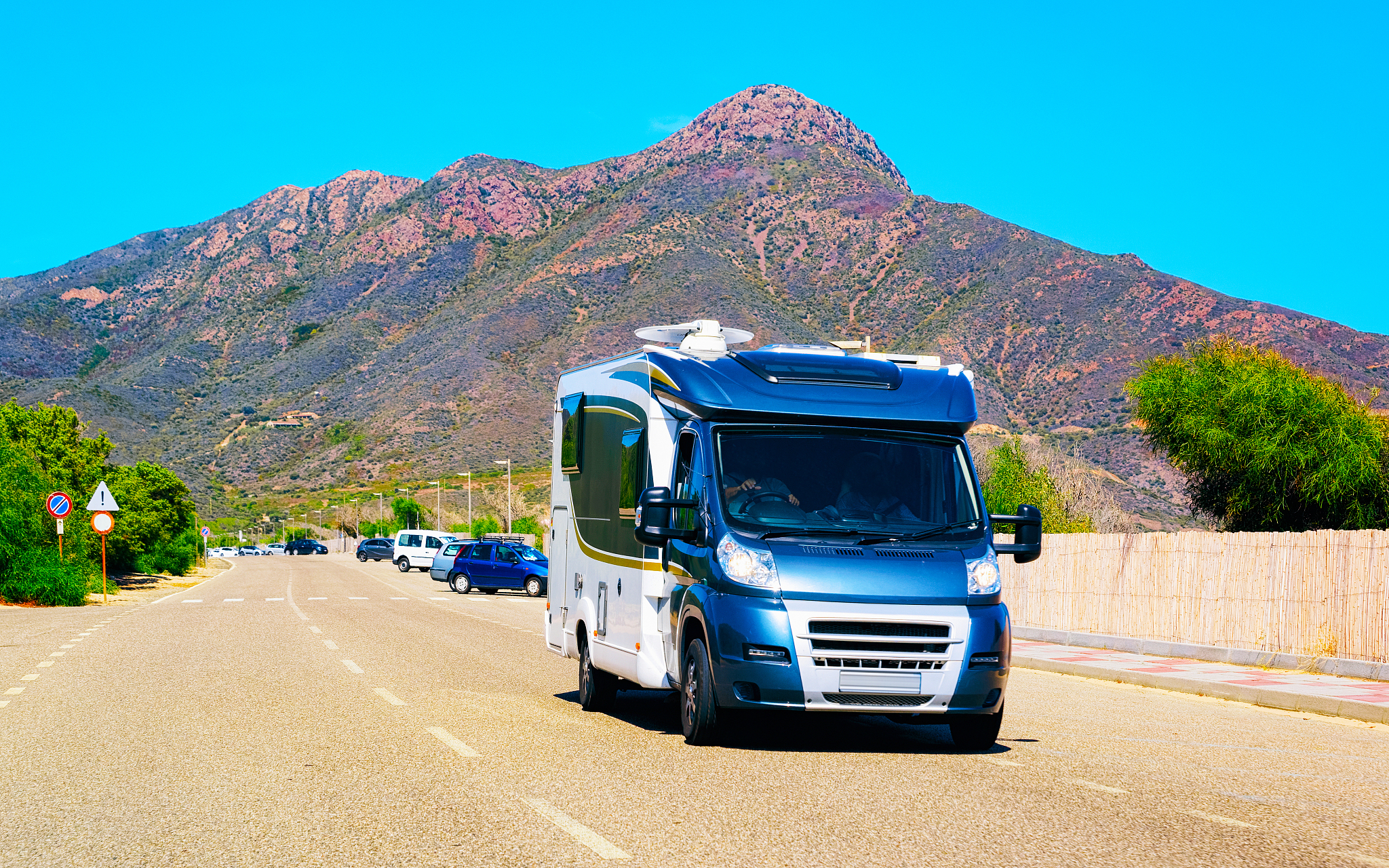 rv cavaran on road in costa smeralda on sardinia