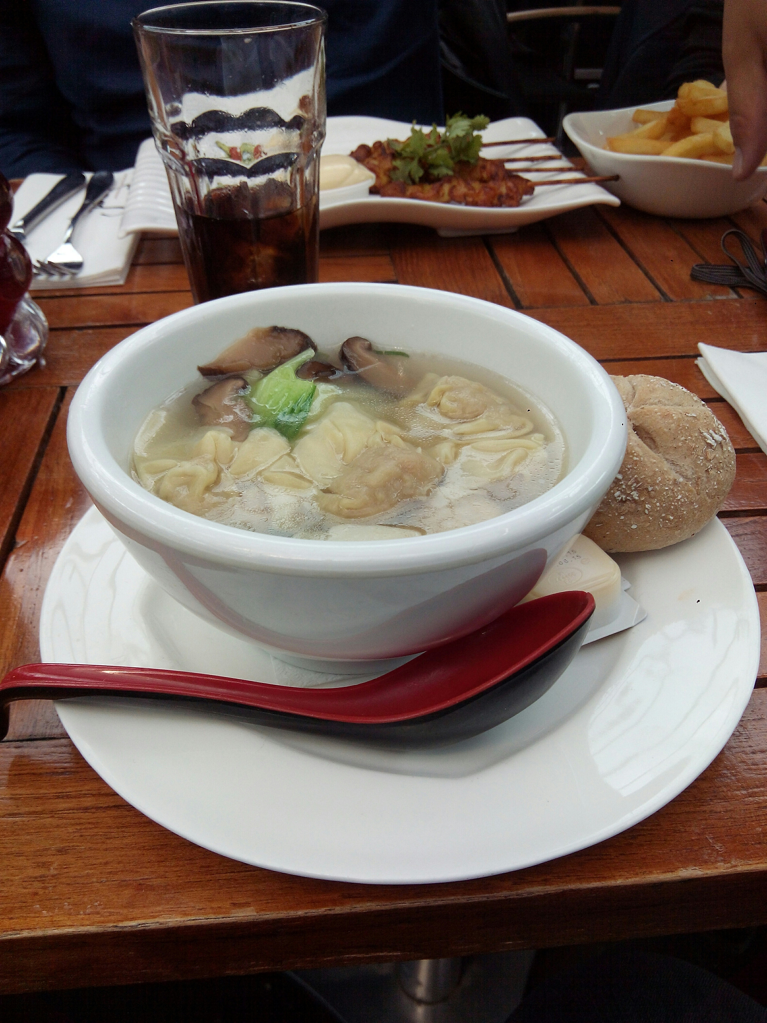 high angle view of soup served on table