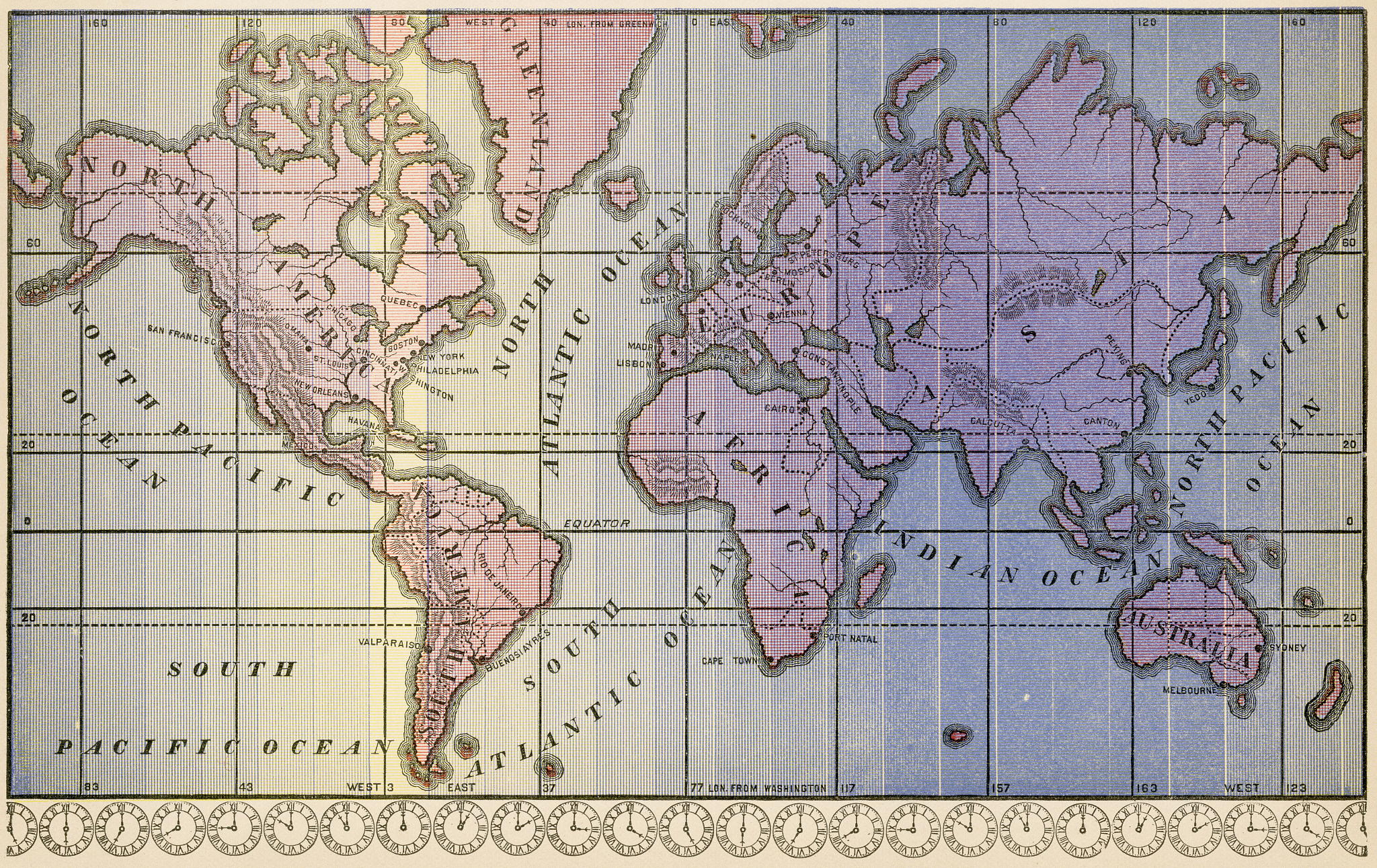 world map of times zones 1886