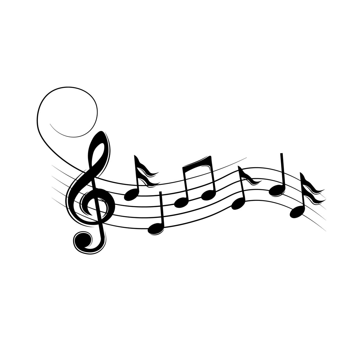 音乐的音符,挥动的旋涡,矢量插图.