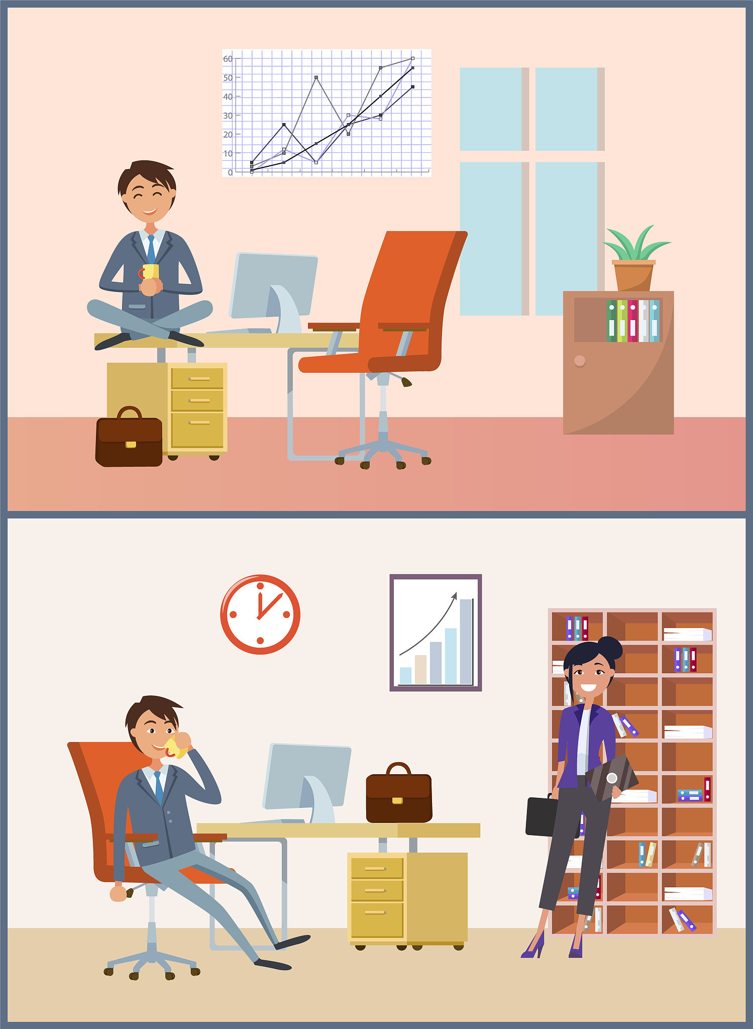 man working in office, businessman and client