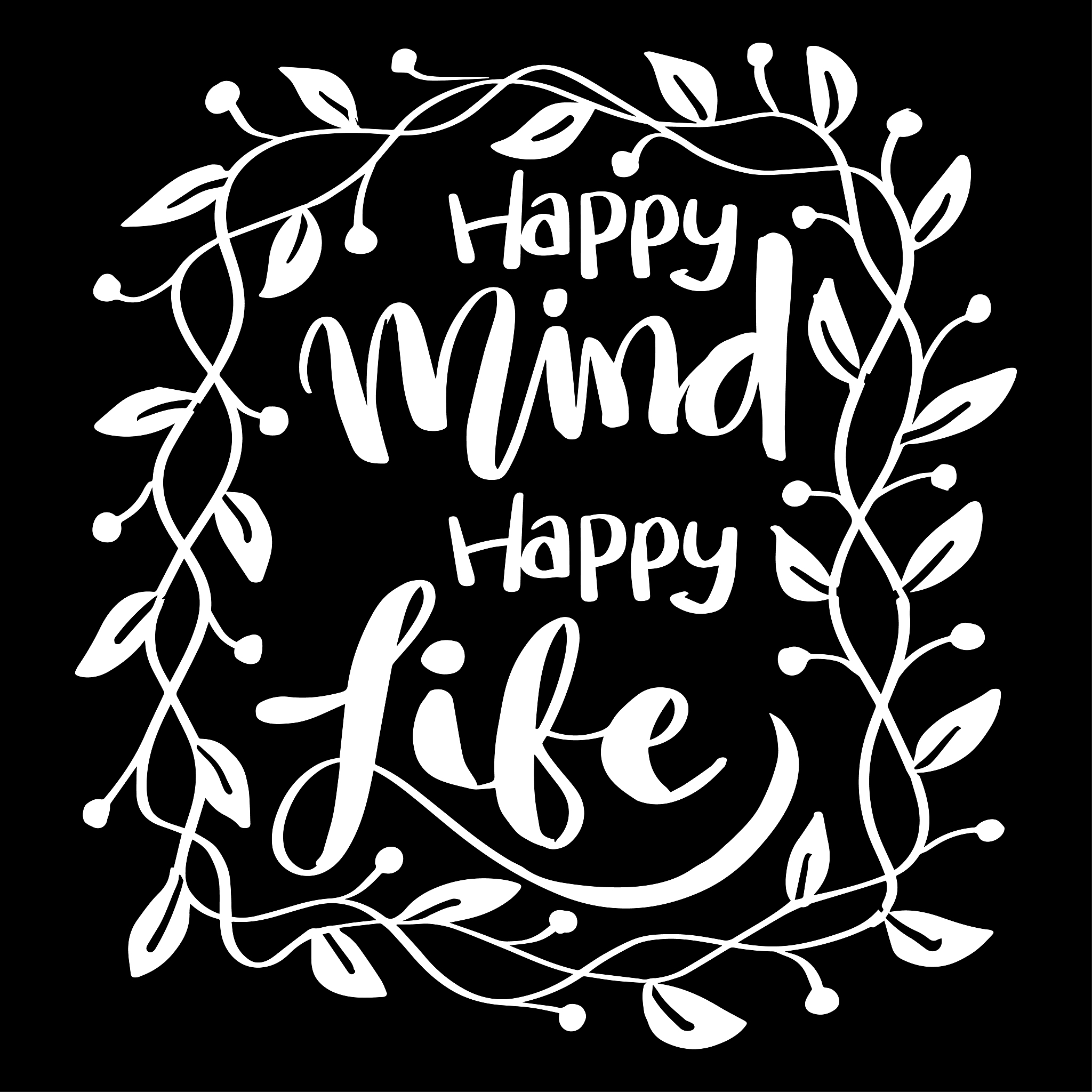 happy mind, happy life. positive saying. quote typography.