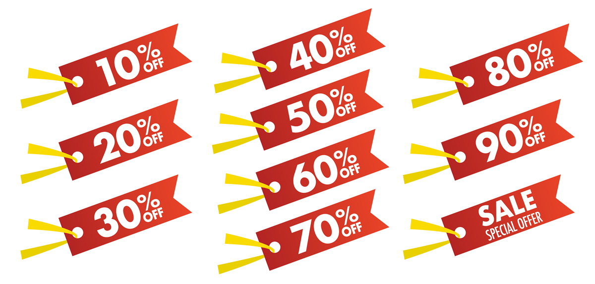 折扣标签矢量图集.包含10%至90%的9种类型.
