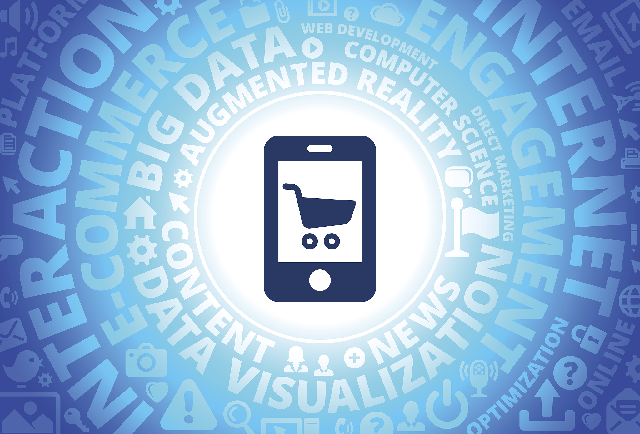 phone shopping icon on internet modern technology words backgrou