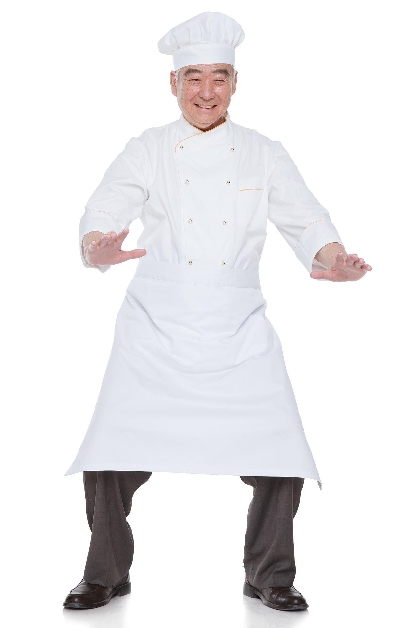 穿着厨师服的老年男人