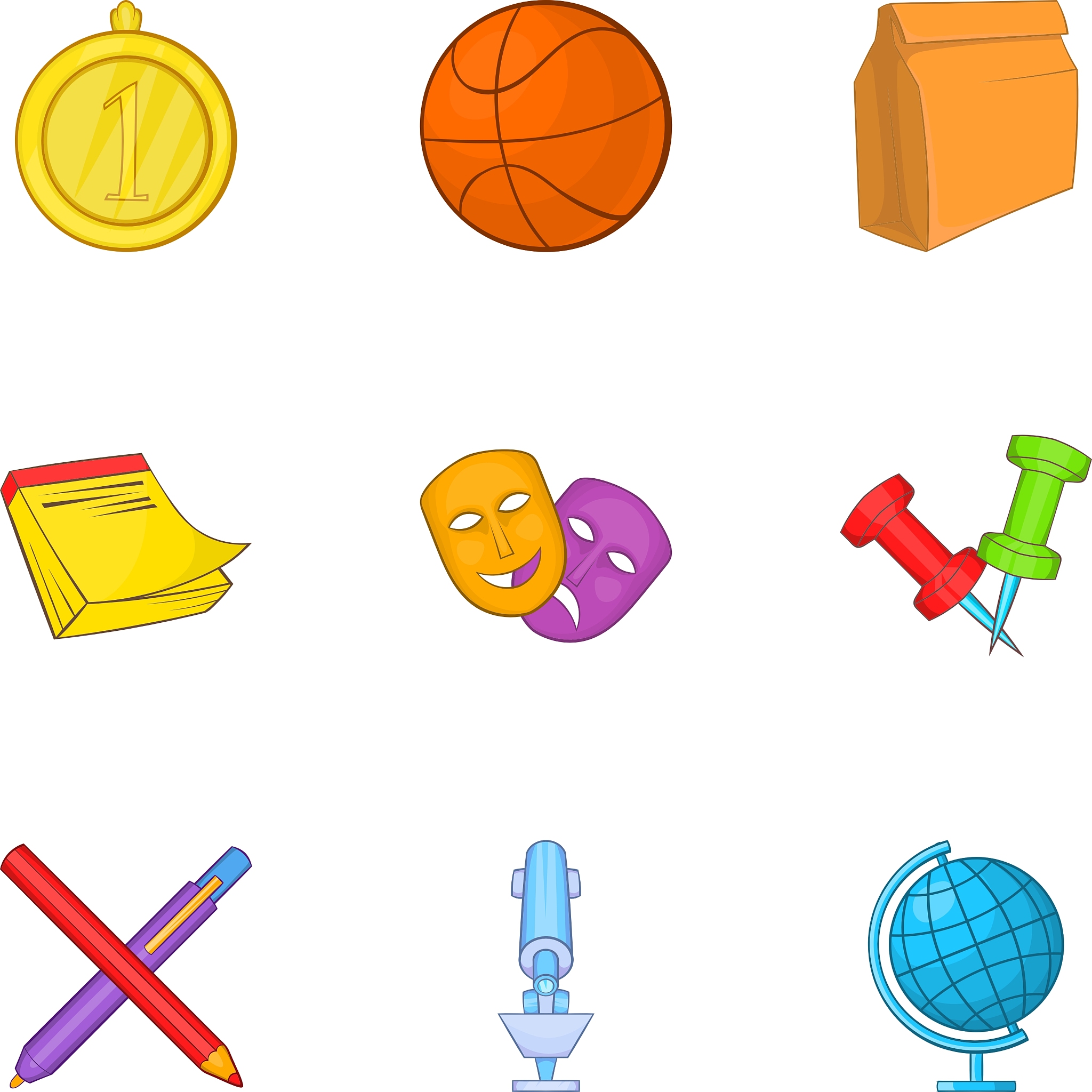 school icons set cartoon style