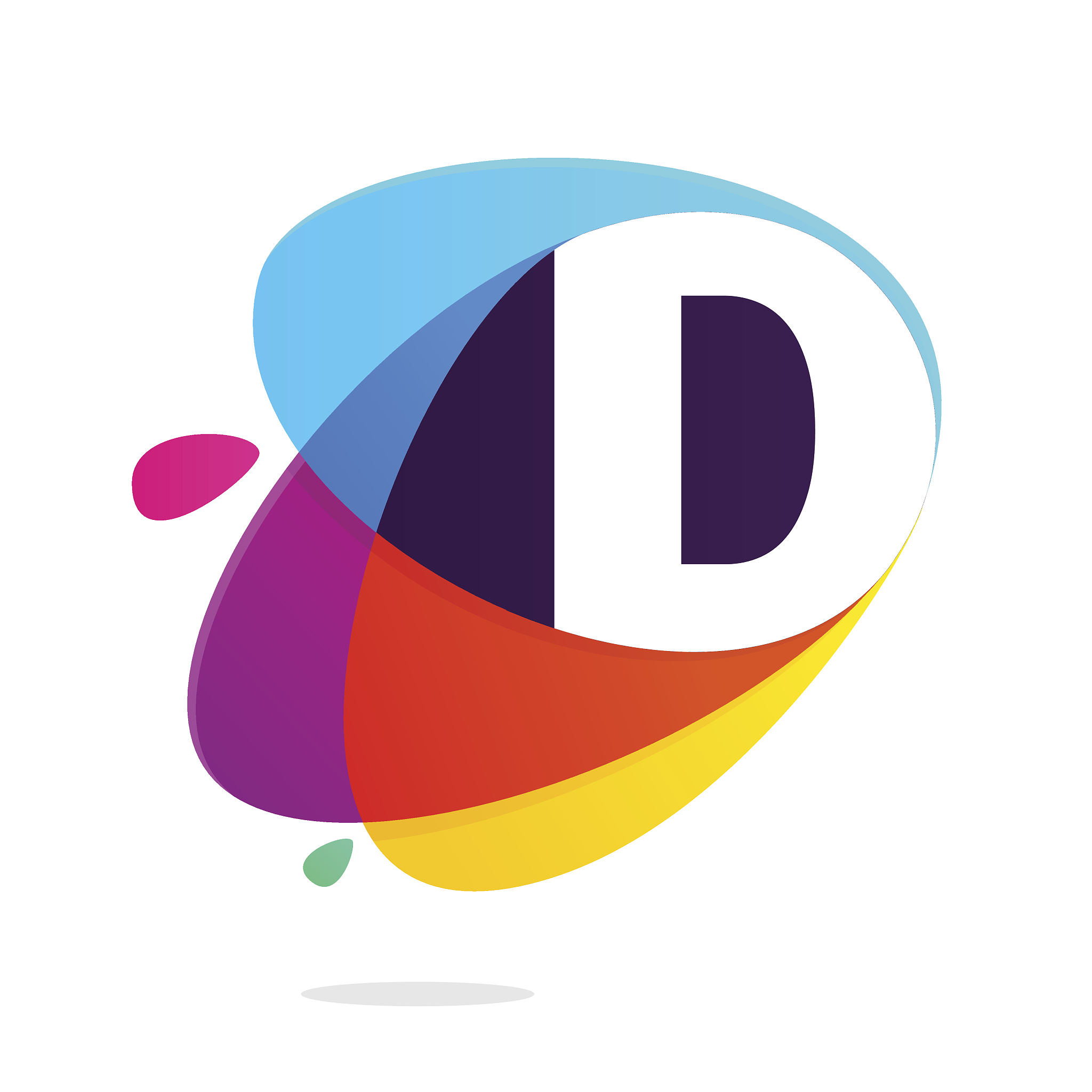 d letter with ellipses intersection icon.