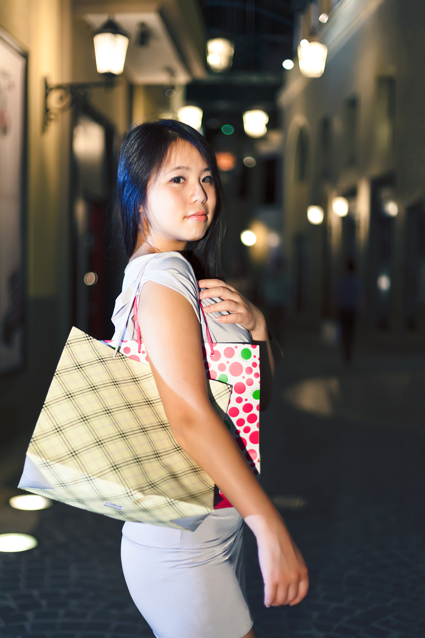 woman shopping at night