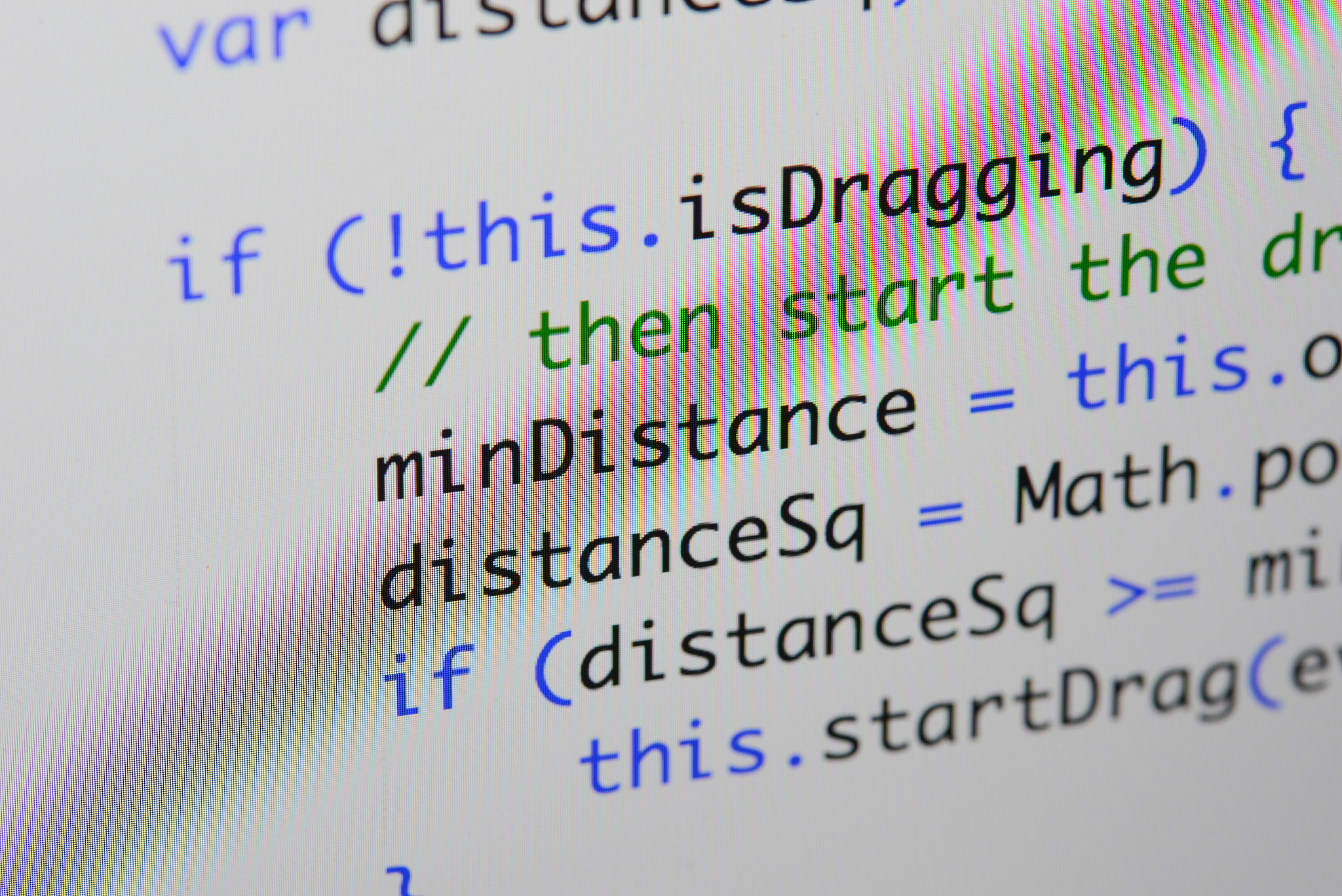 real java script code developing screen. programing workflow abs