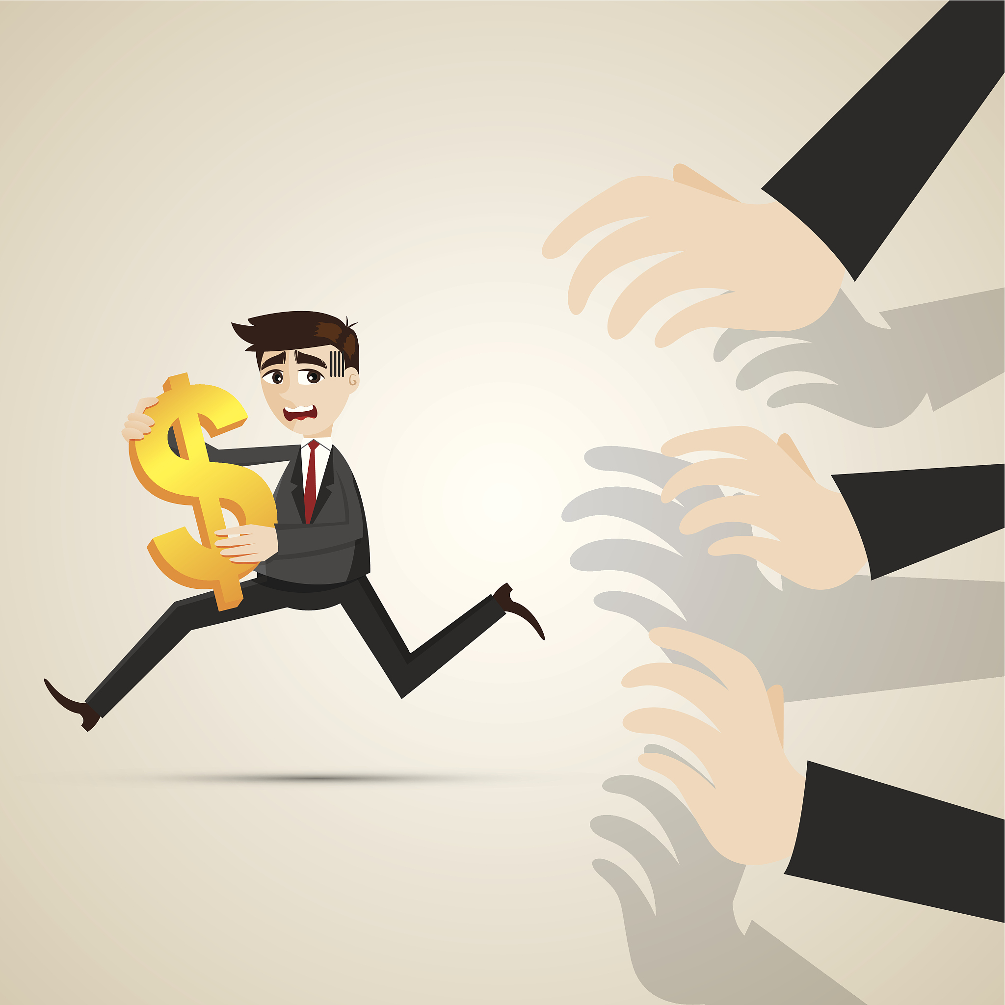 cartoon businessman run away from creditor