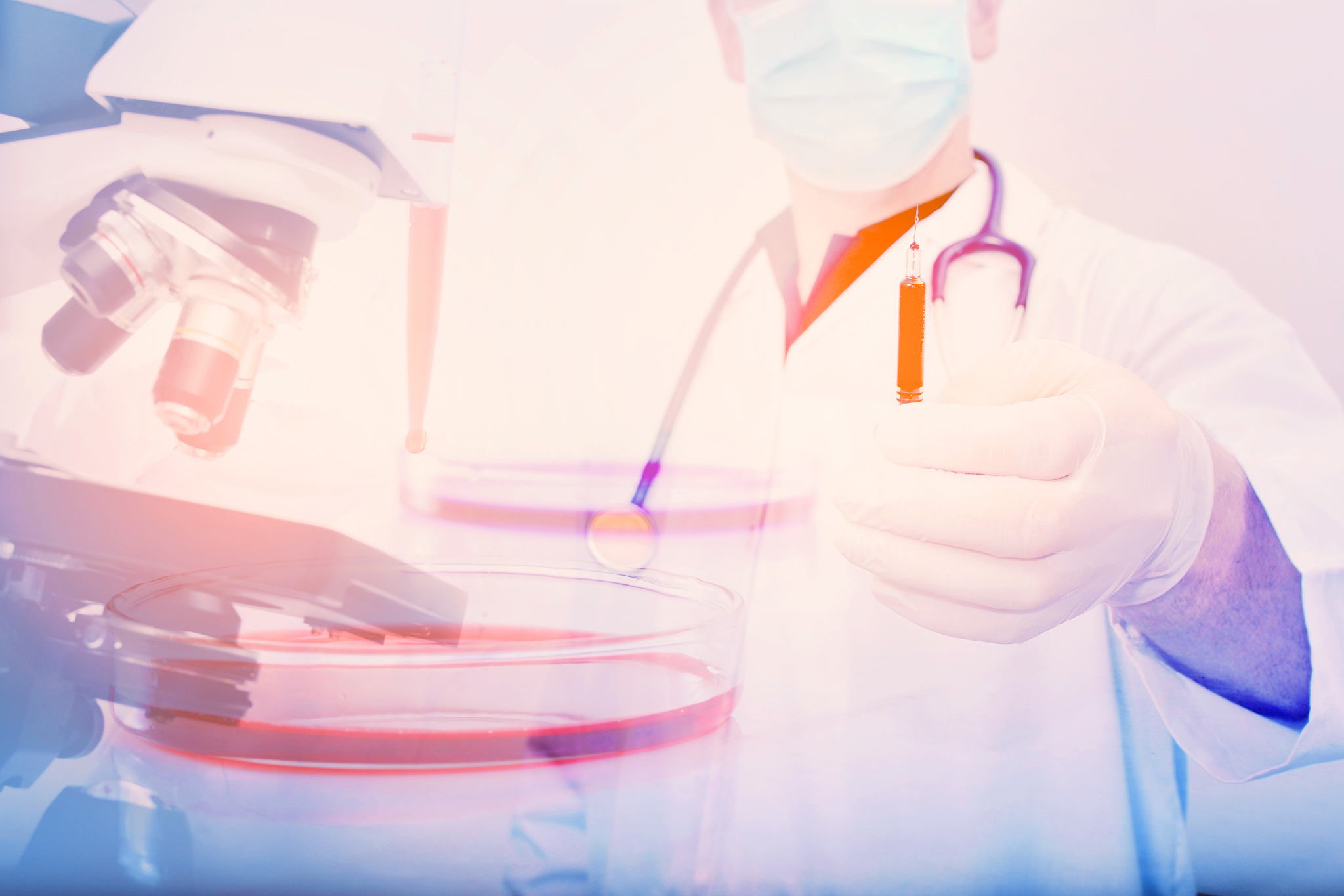 double exposure of science experiment  hand holding test tube in
