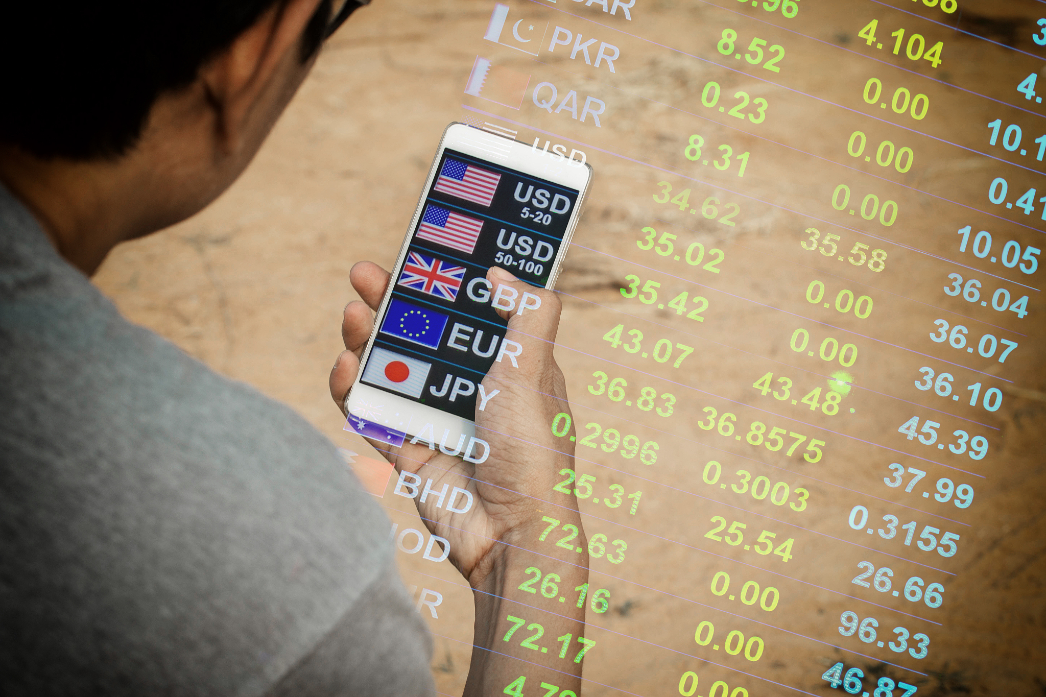 world currencies on smartphone