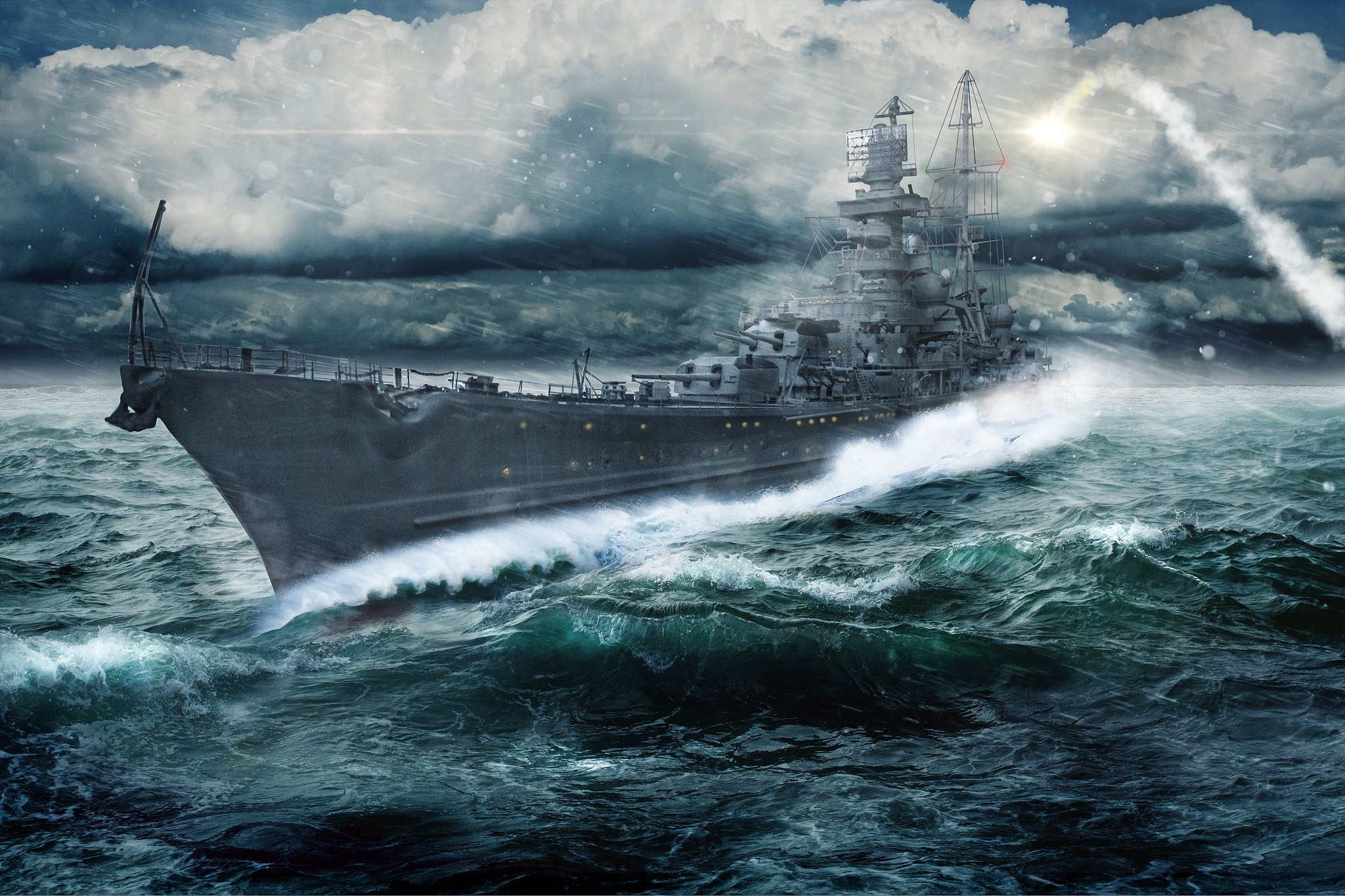 warship goes through the rough atlantic