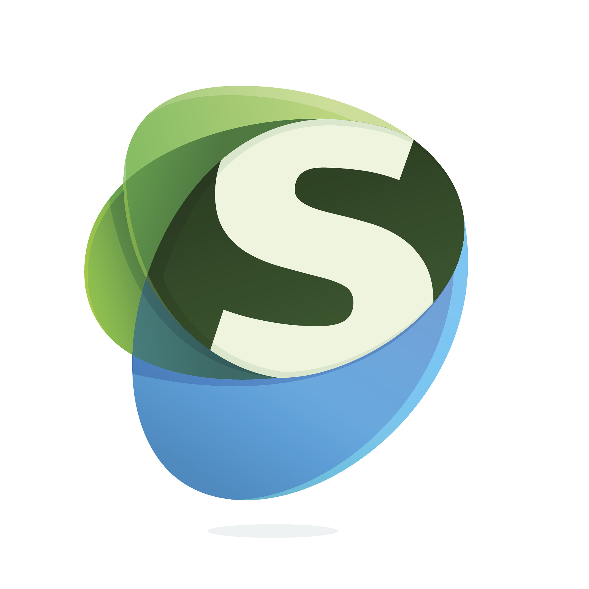 s letter with green leaves and blue drops.
