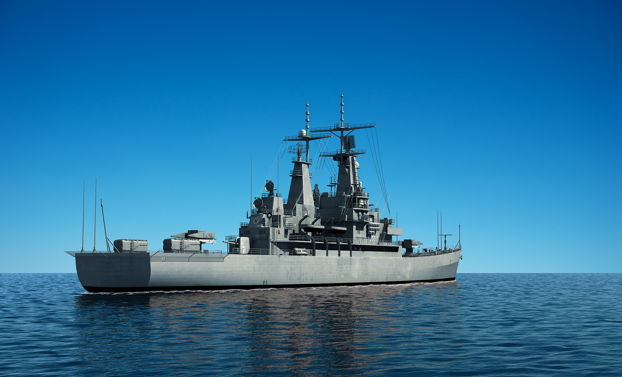 modern warship in the ocean