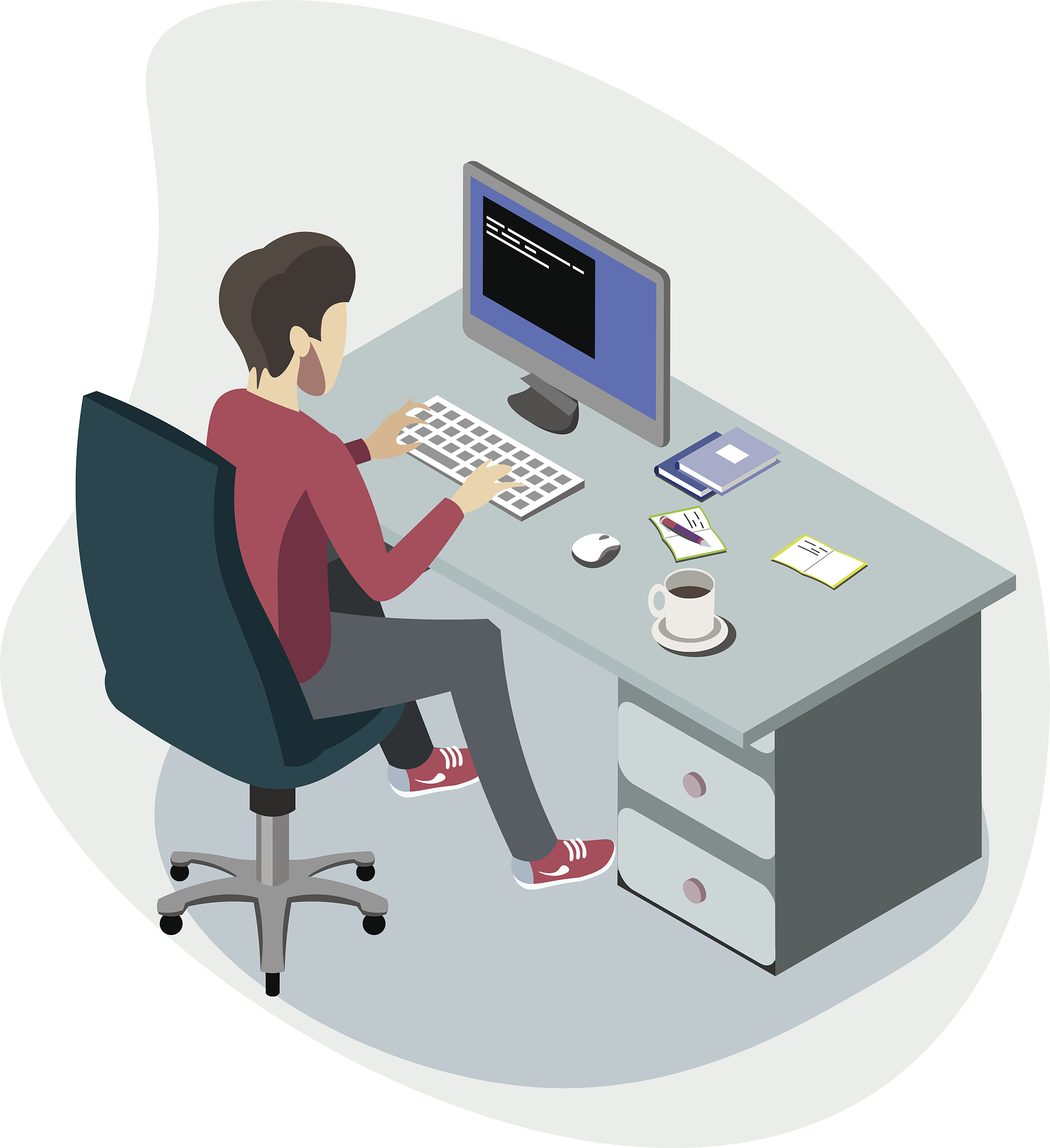 businessman working at the computer isometric.