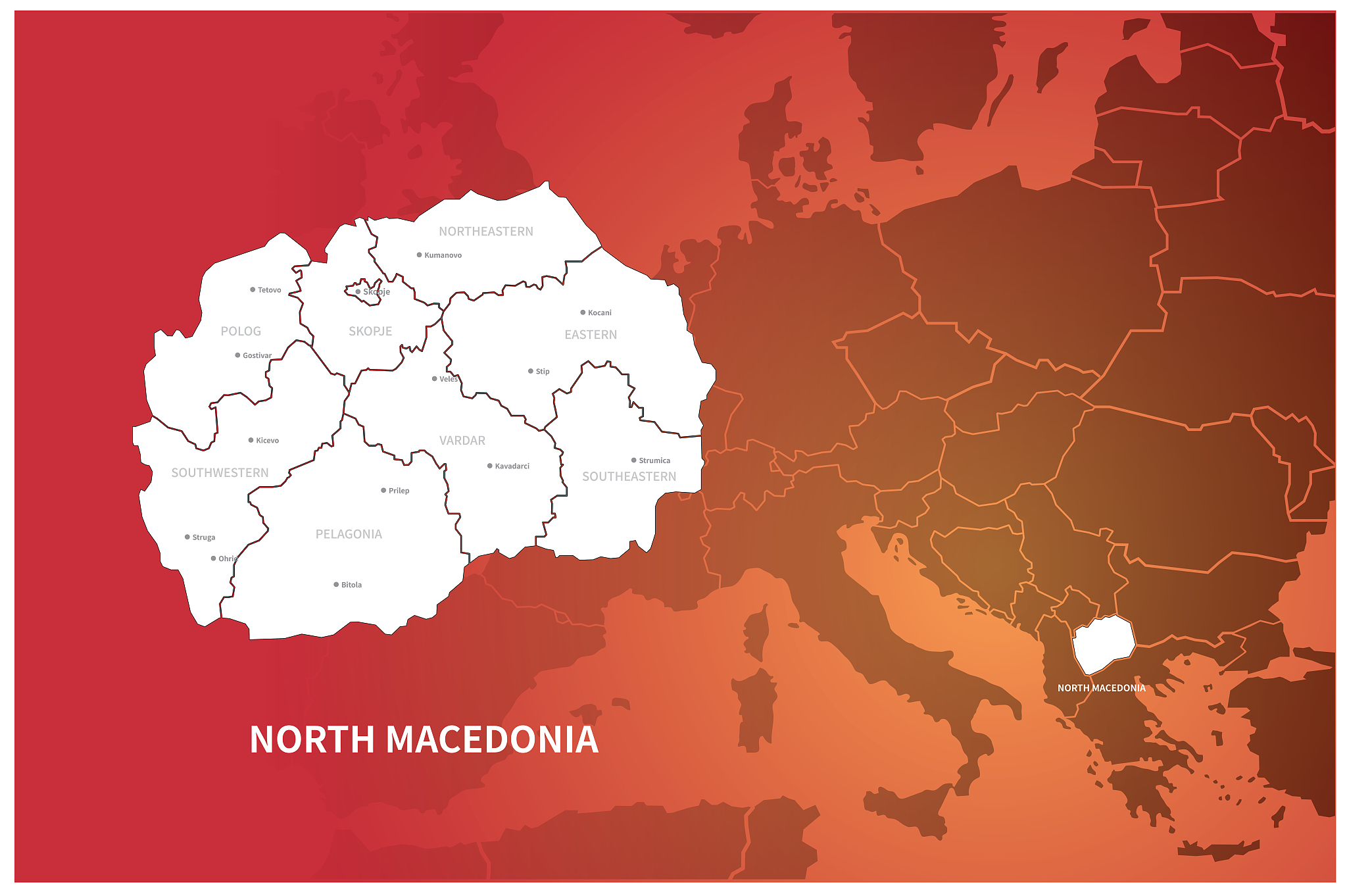 north macedonia map. vector map of north macedonia in balkan