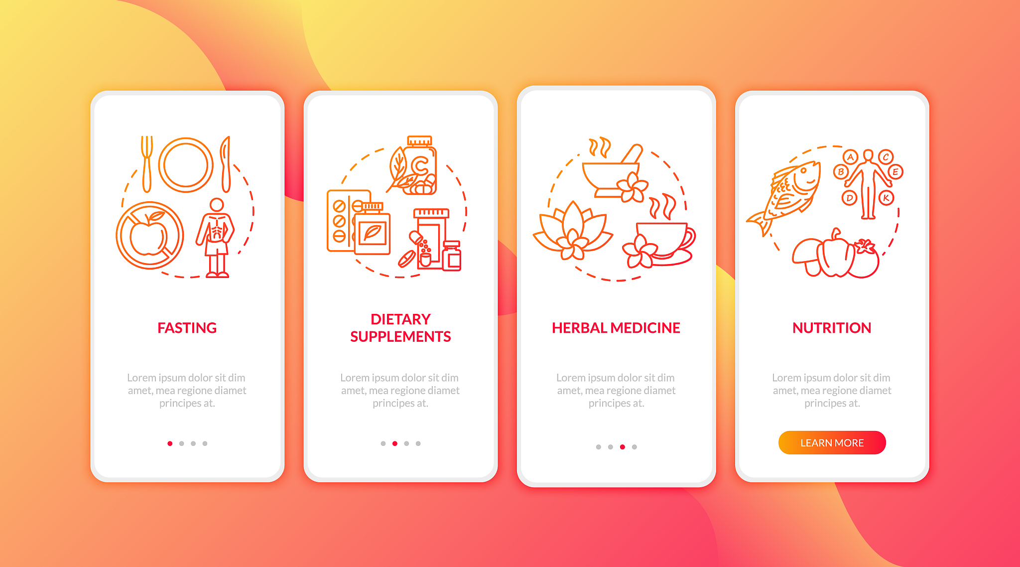 herbal medicine and diets onboarding mobile app page screen with