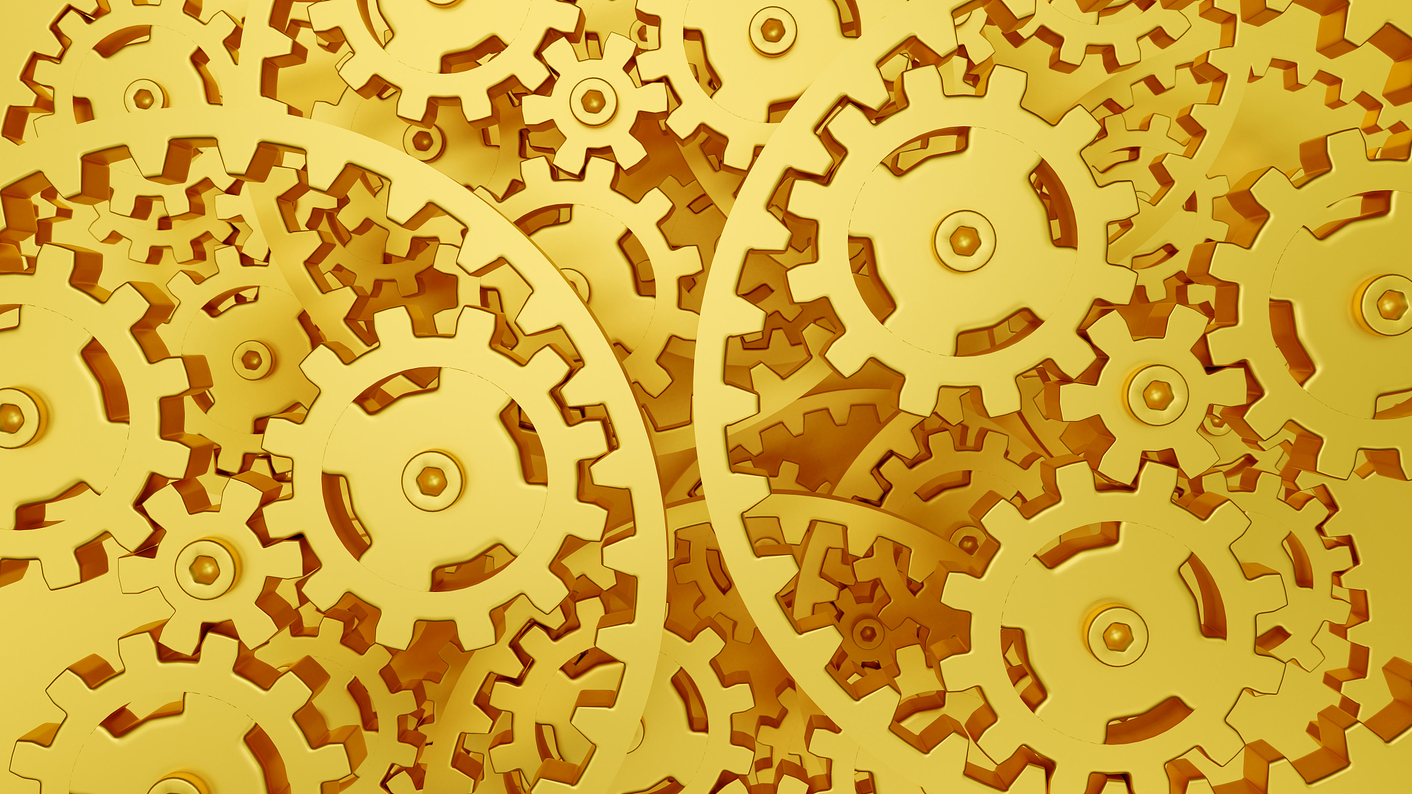 mechanical gears planetary transmission gold metal cogwheel yell