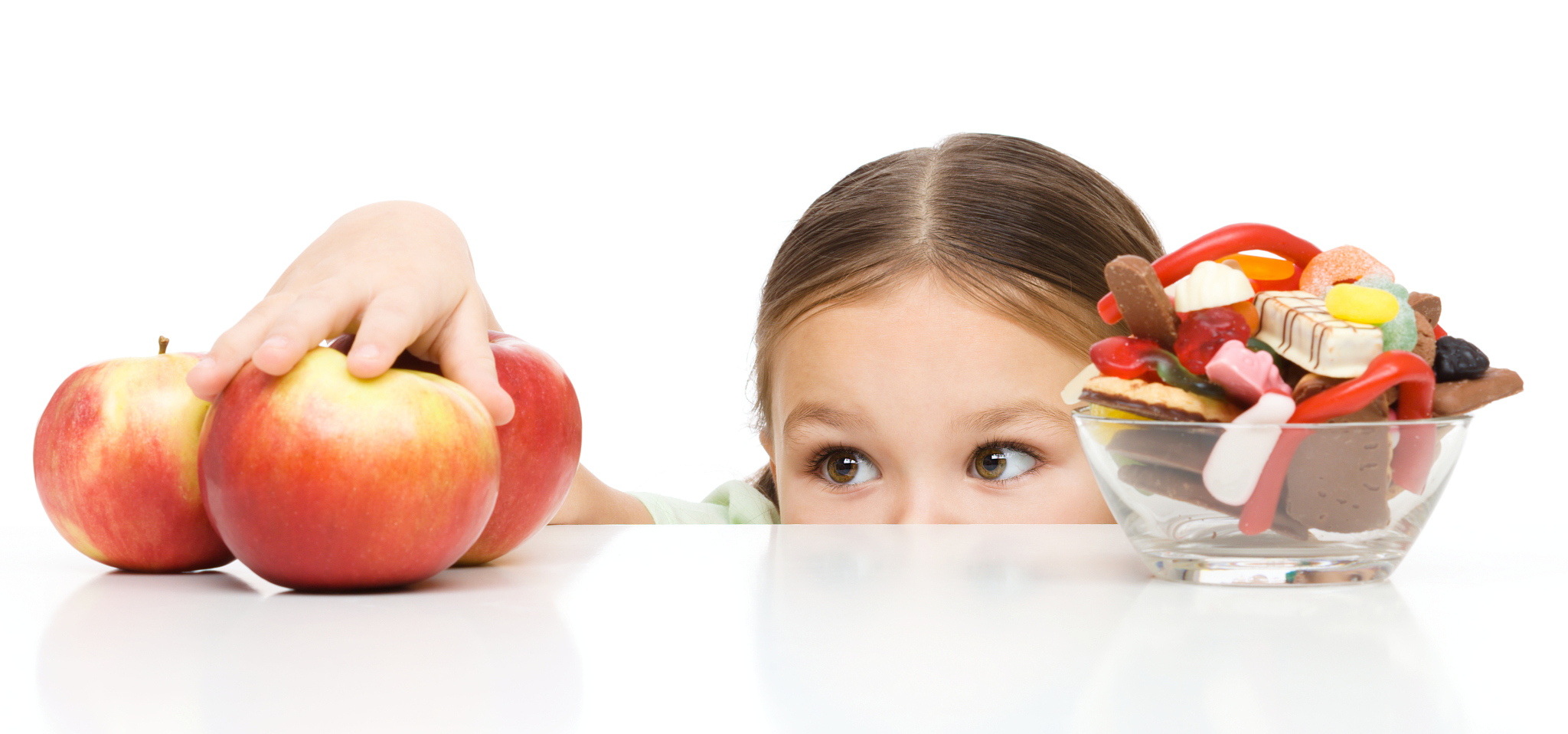 little girl is reaching apple
