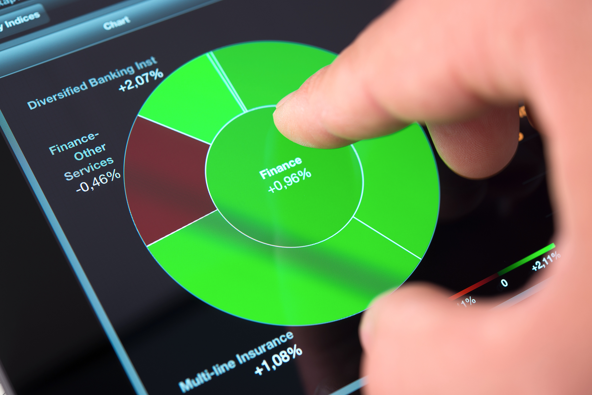 touching screen of tablet pc with market graph
