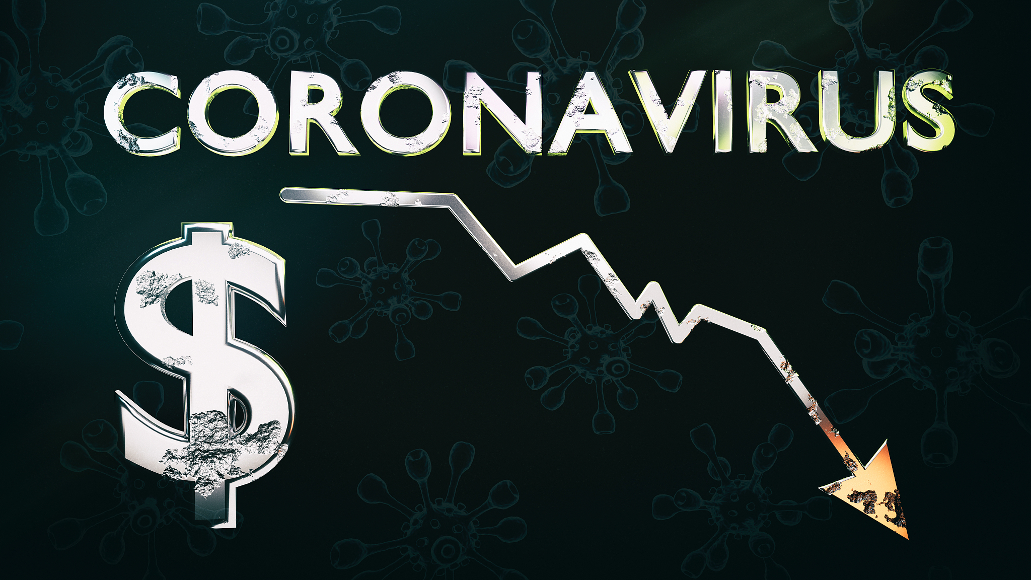 dollar currency symbol, text - coronavirus and 3d rendering of f